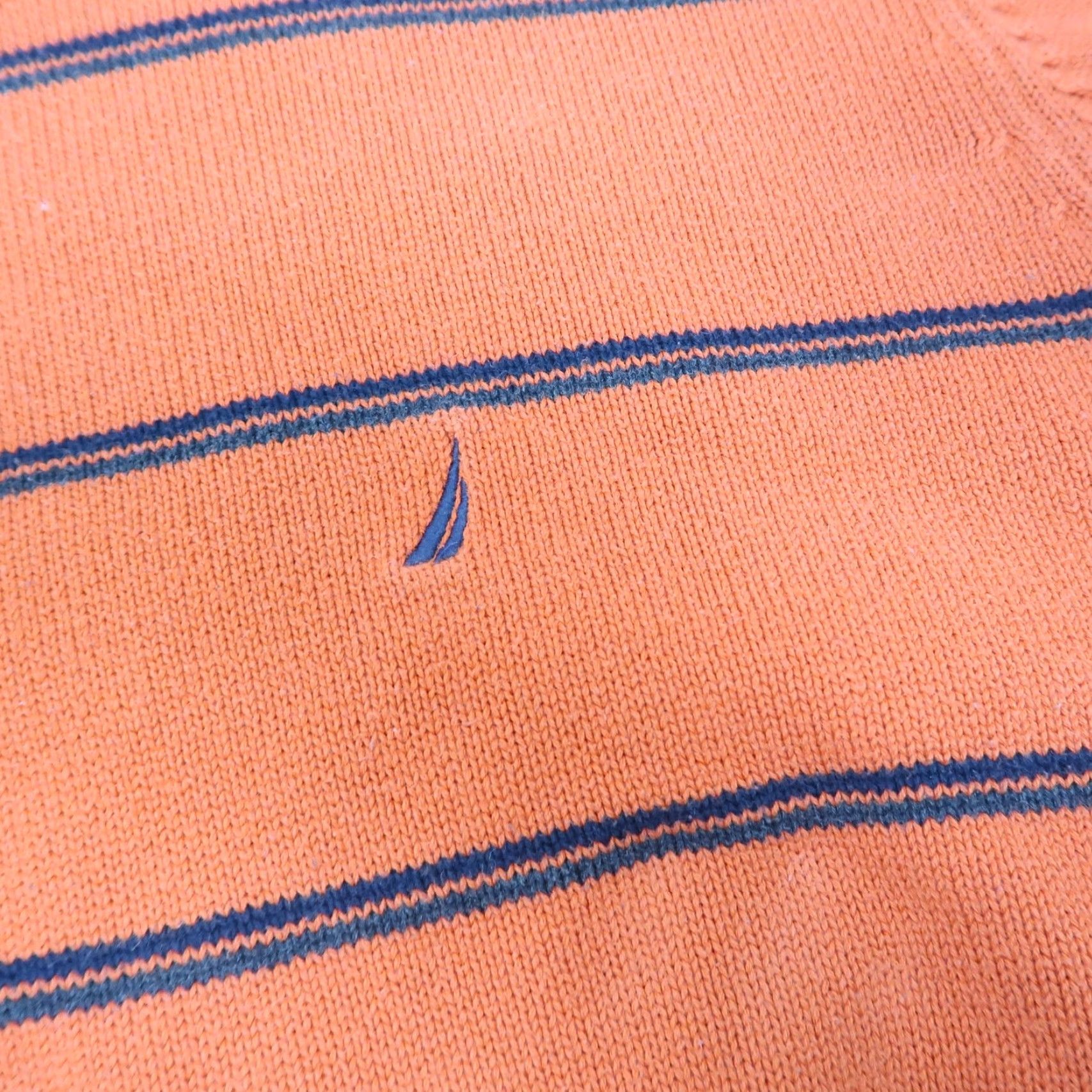Nautica VINTAGE Nautica Sweater Shirt Pullover Crew Neck 90s Orange Navy Stripe Mens XL Cotton Knit Long Sleeve Size US XL / EU 56 / 4 - 4 Thumbnail