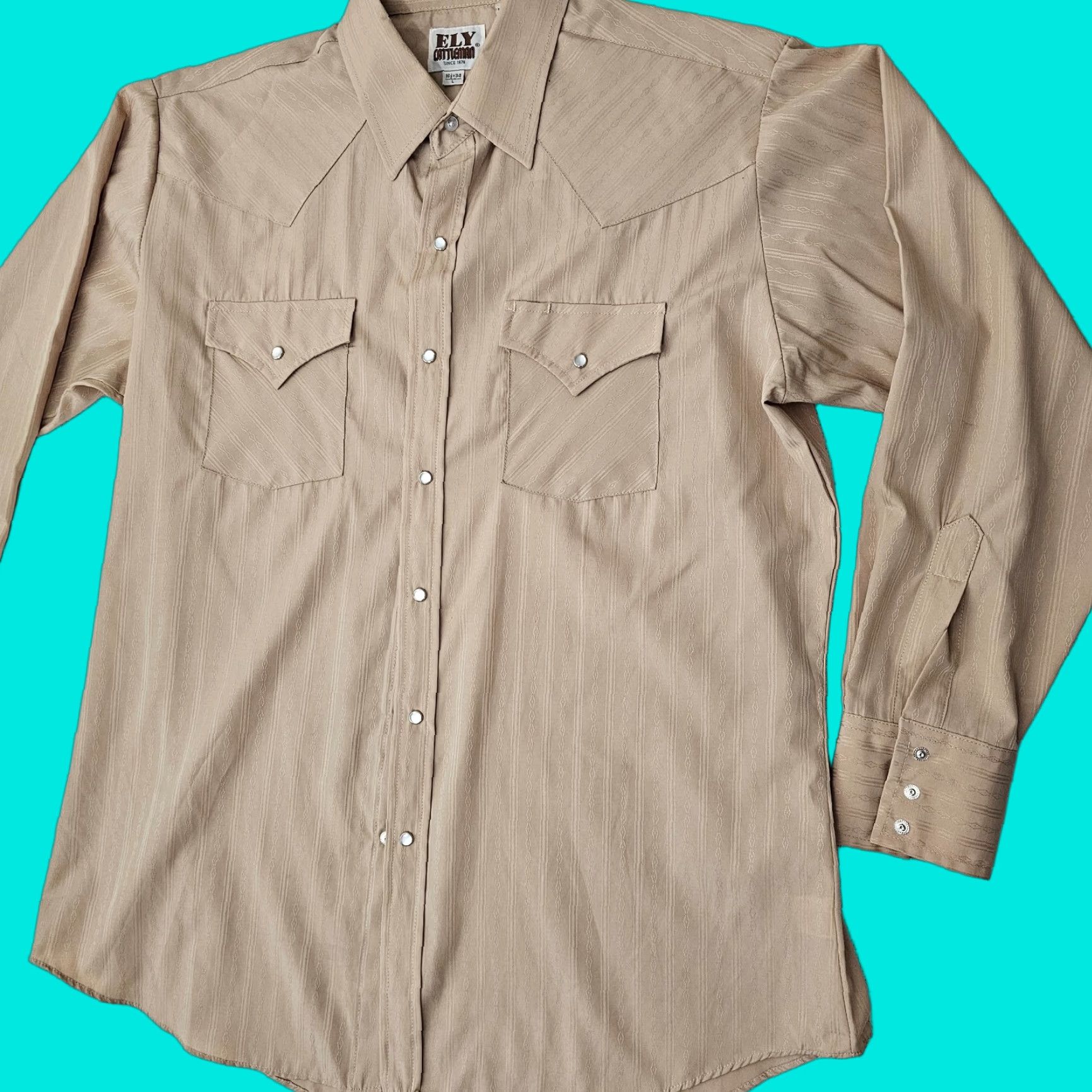 Vintage Ely Cattleman Shirt Mens 16.5 Brown Pearl Snap Western Emboss Button Up Rodeo Size US XL / EU 56 / 4 - 1 Thumbnail