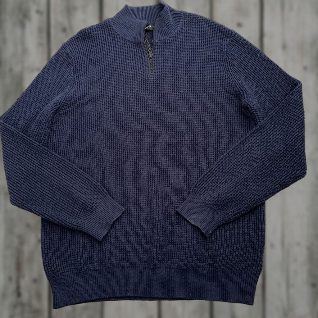 Kenneth Cole KENNETH COLE Sweater Mens XL Blue 1/4 Zip Waffle-Knit Pullover Cotton Acrylic Mock Neck Long Sleeve Casual Classic Foldable? Size US XL / EU 56 / 4 - 1 Thumbnail