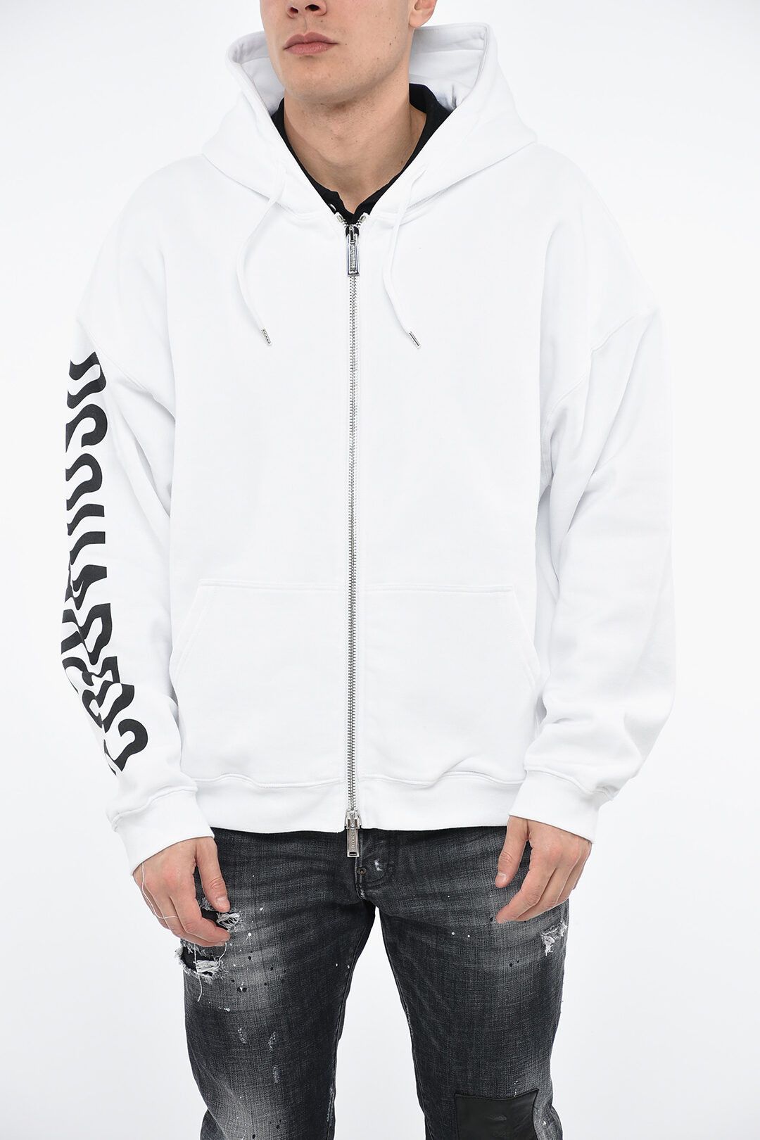 Image of Dsquared2 Og1Mm0424 Zipped Hoodie Sweatshirt In White, Men's (Size XL)