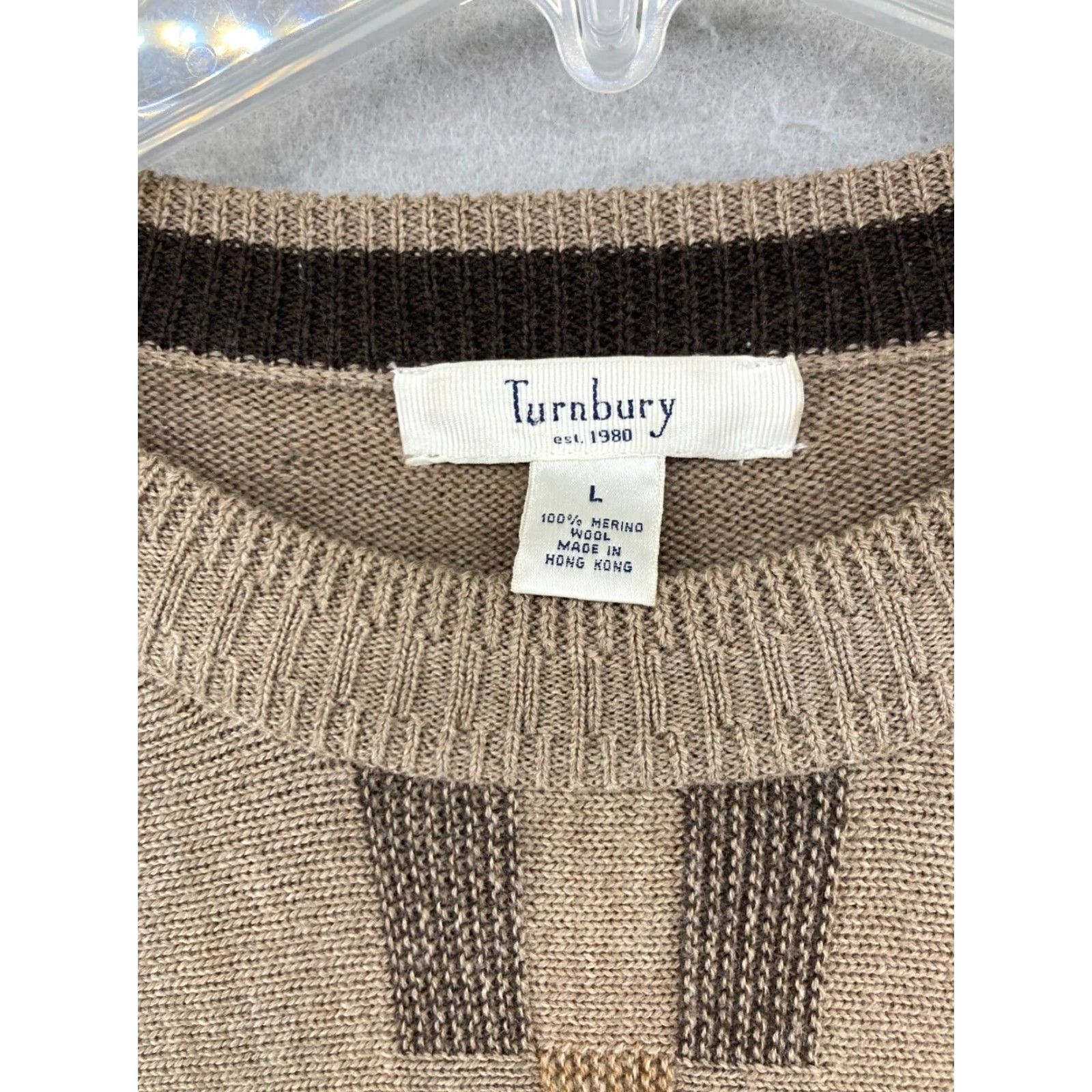 Vintage VINTAGE Turnbury Wool Sweater Large Brown Geometric Pullover Dad Casual Mens Size US L / EU 52-54 / 3 - 5 Thumbnail