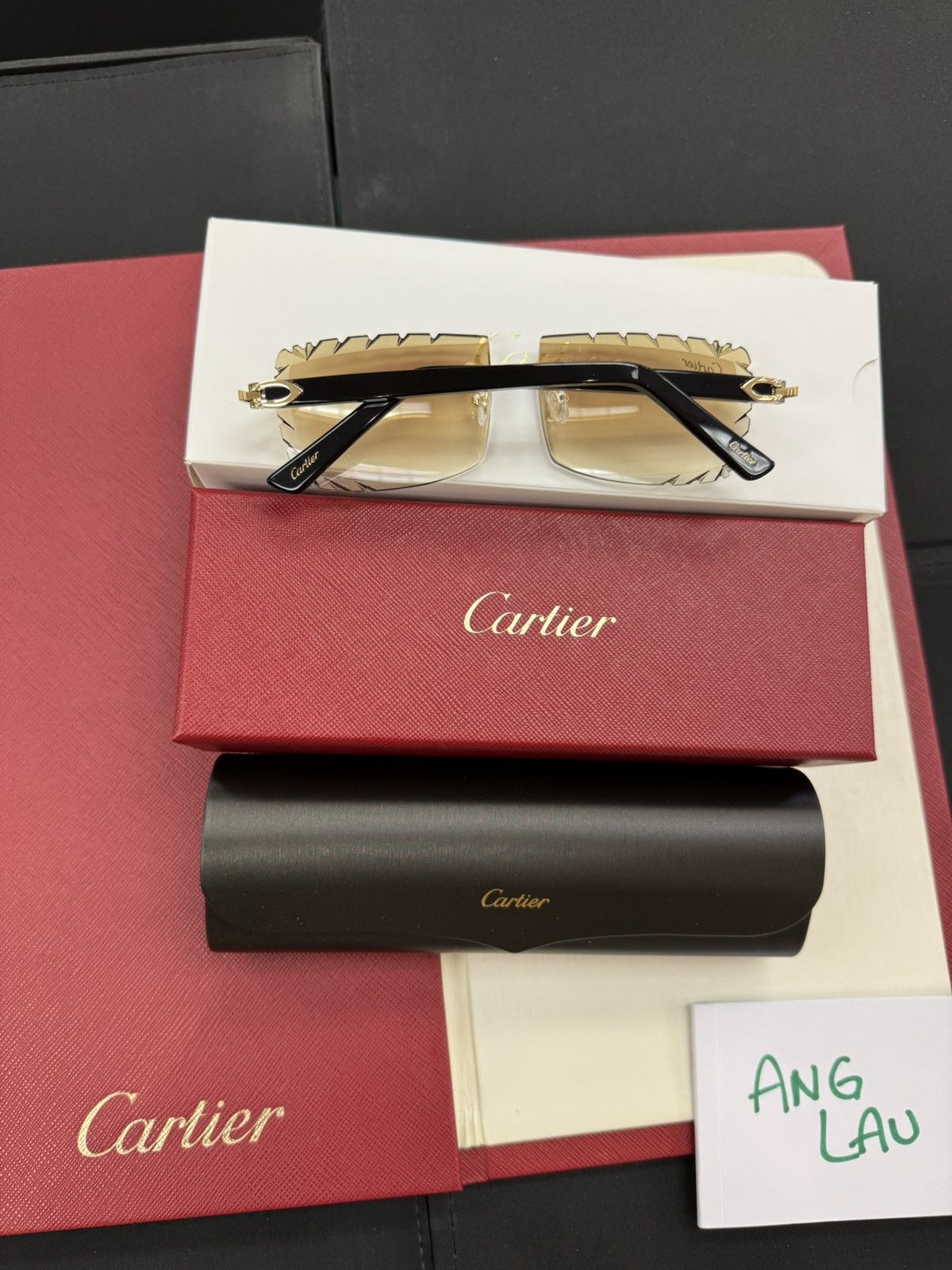 Cartier Cartier Black Acetate Gold with Custom Diamond Cut Lenses Size ONE SIZE - 2 Thumbnail