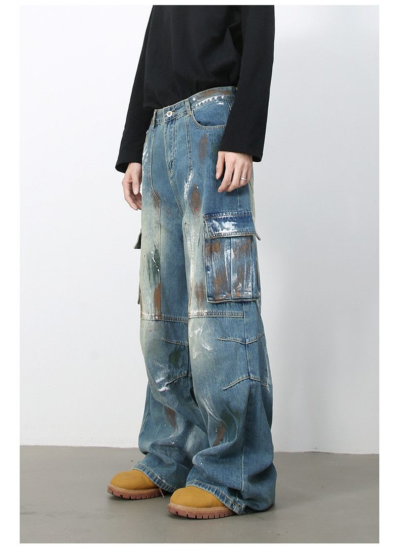 Vintage Men's street loose graffiti multi-pocket wide-leg jeans Size US 32 / EU 48 - 4 Thumbnail