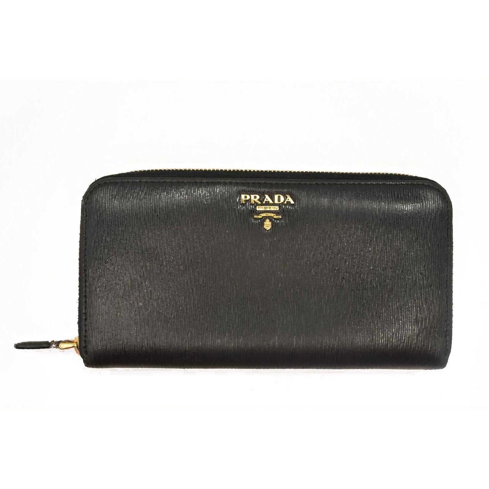 Prada Prada Saffiano Metal Zip Around Wallet Black Size ONE SIZE - 1 Thumbnail
