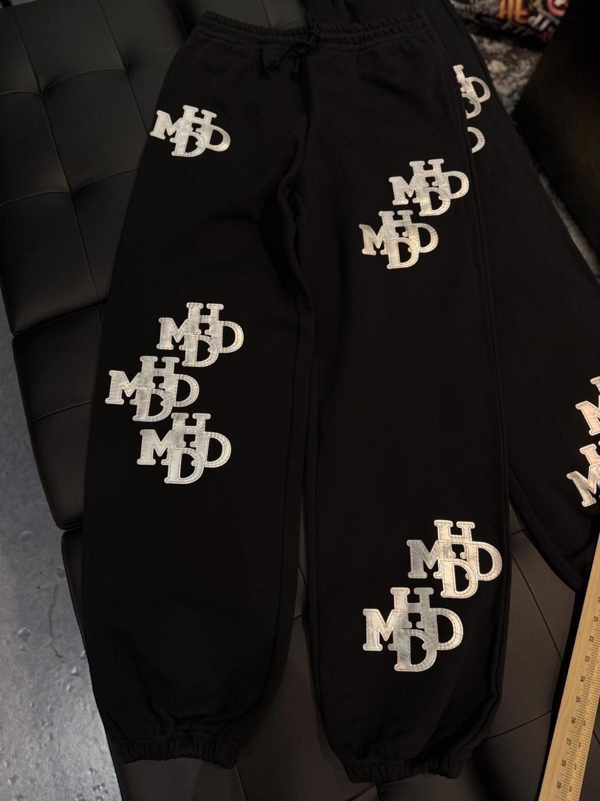 HMDD HMDD Patchwork Letter Print Sweatpants Black Silver (Large) Size 36" / US 14 / IT 50 - 3 Thumbnail