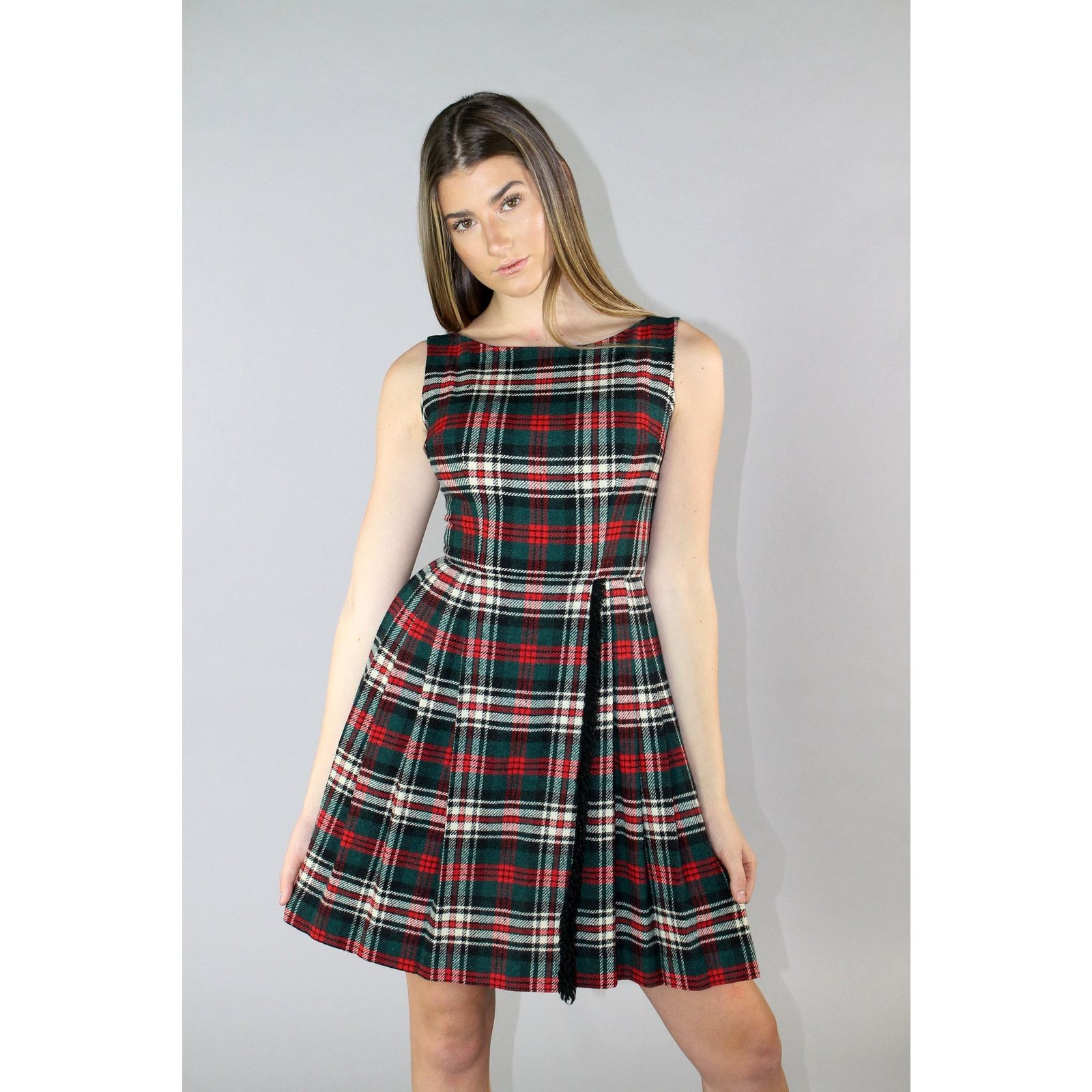 Vintage VTG 60s Highlander Plaid Pleated Mini Dress Academia Dress Size XS / US 0-2 / IT 36-38 - 6 Thumbnail
