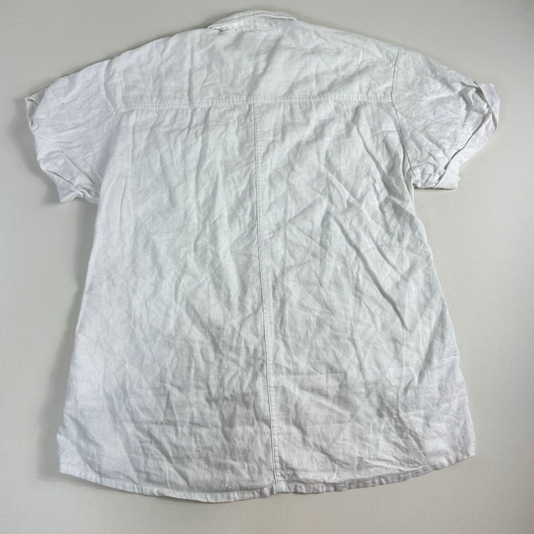 Abercrombie & Fitch VINTAGE Abercrombie & Fitch Linen Blend Button-Up Blouse Short Sleeve Pockets White Womens Size LP L Size L / US 10 / IT 46 - 2 Thumbnail