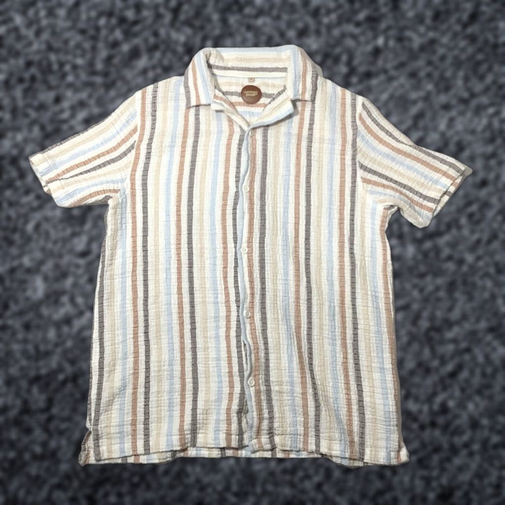 Vintage Common People Shirt Mens M Striped Short Sleeve Button Front Camp Collar Size US M / EU 48-50 / 2 - 1 Thumbnail