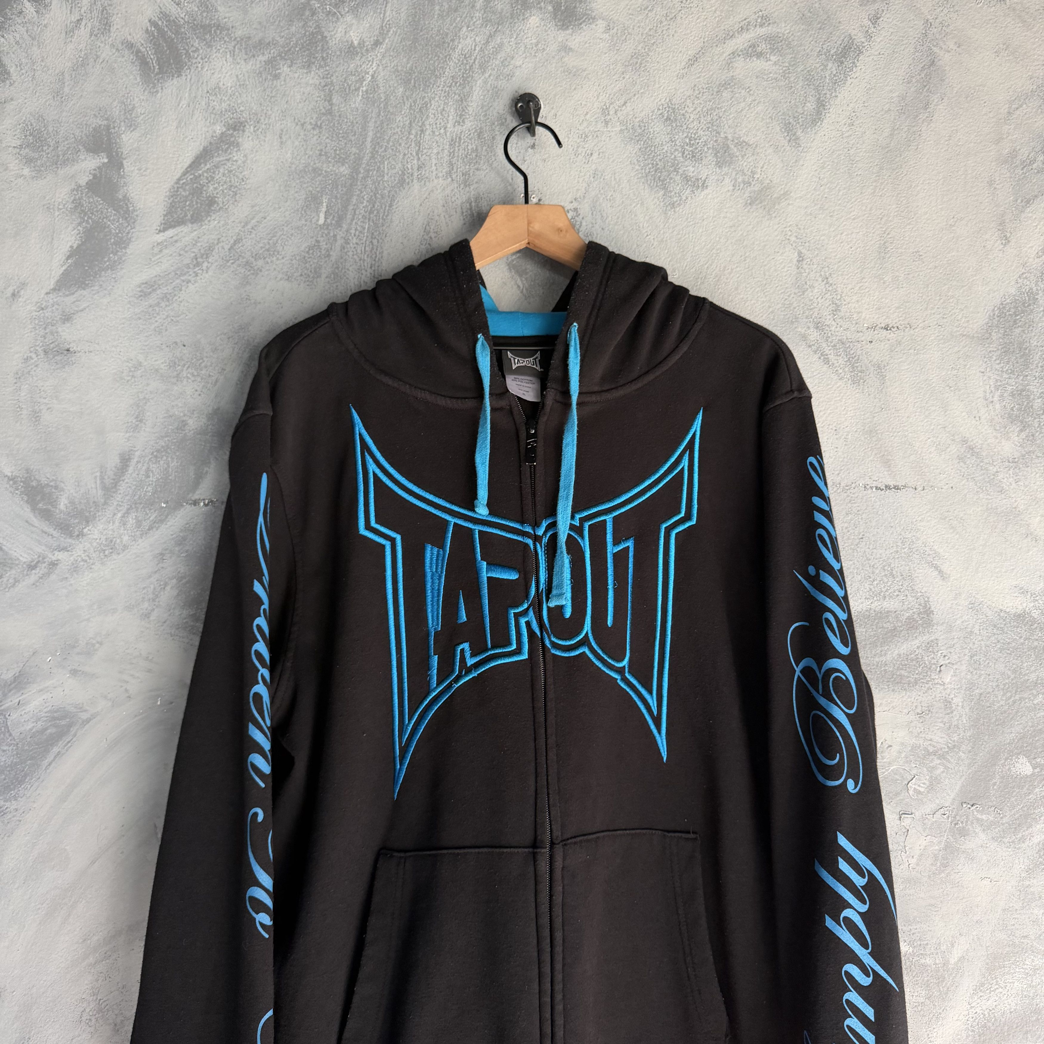 Tapout Tapout Y2K Full Zip Hoodie Jacket Mens Sz XL Black Turquoise Size US XL / EU 56 / 4 - 1 Thumbnail