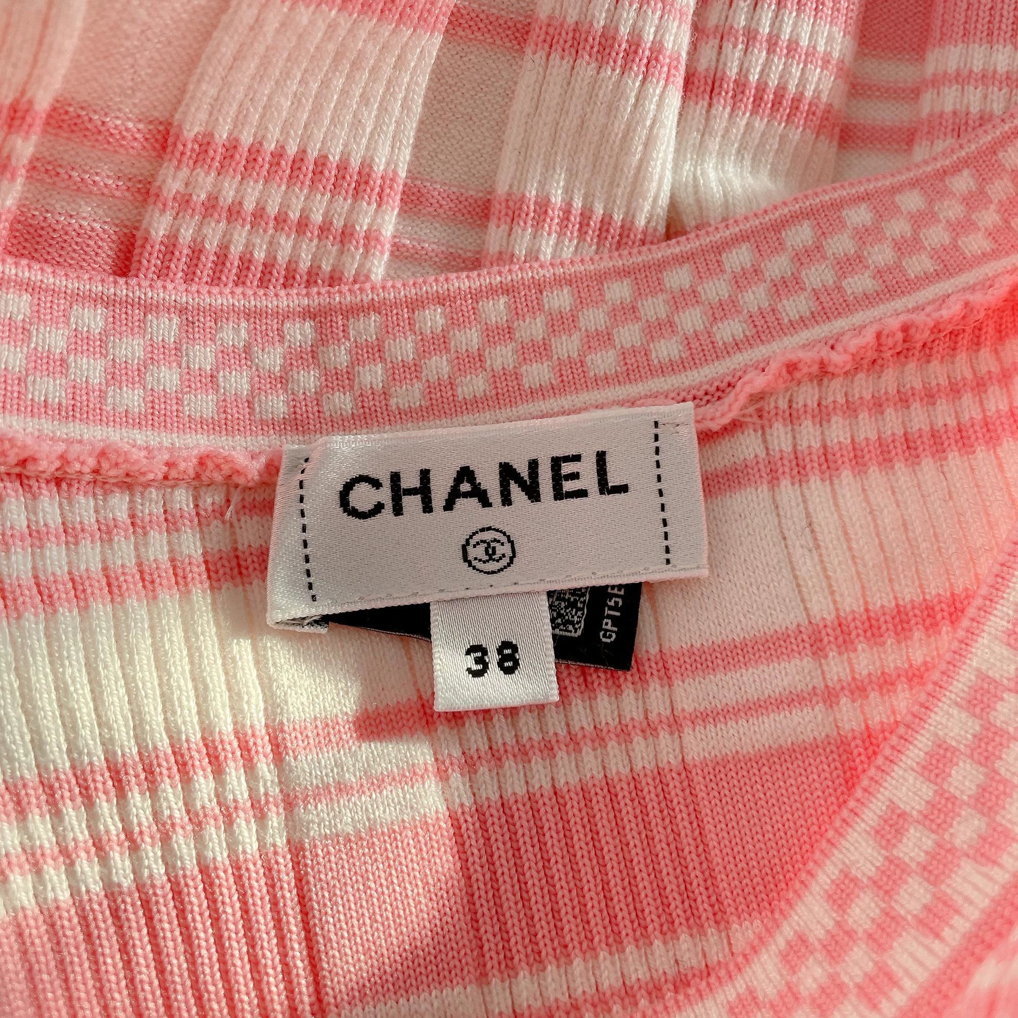 Chanel Chanel pink white striped shortsleeve top 38 4410 Size S / US 4 / IT 40 - 7 Thumbnail