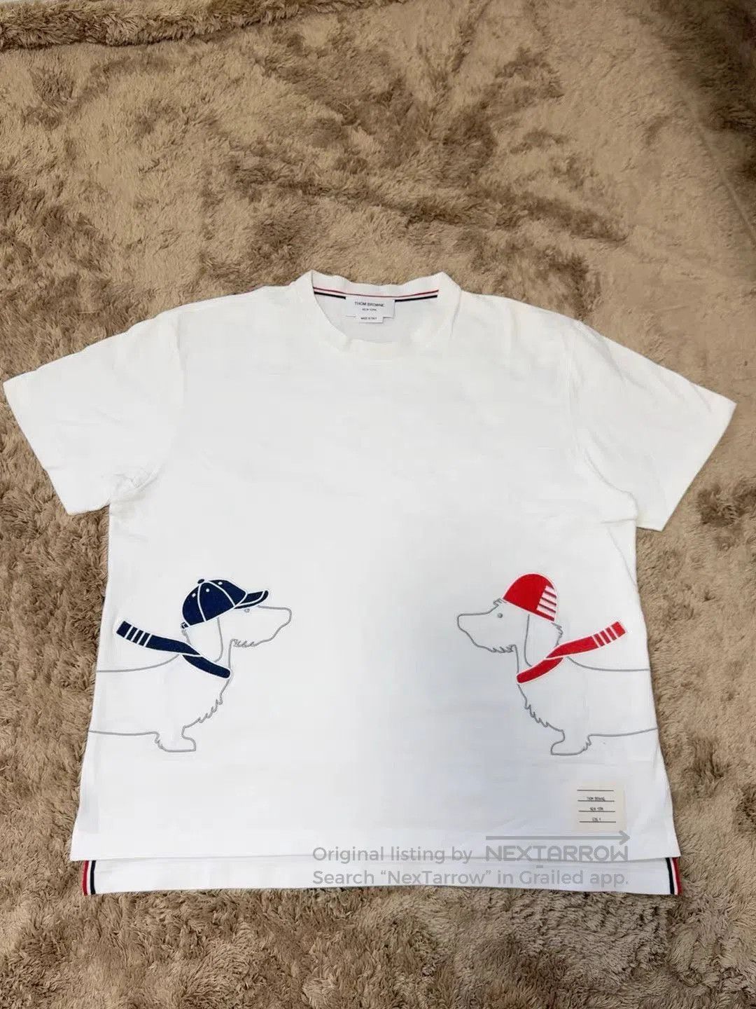 Thom Browne White Short Sleeve T-Shirt with Dog Embroidery. Size US L / EU 52-54 / 3 - 1 Thumbnail