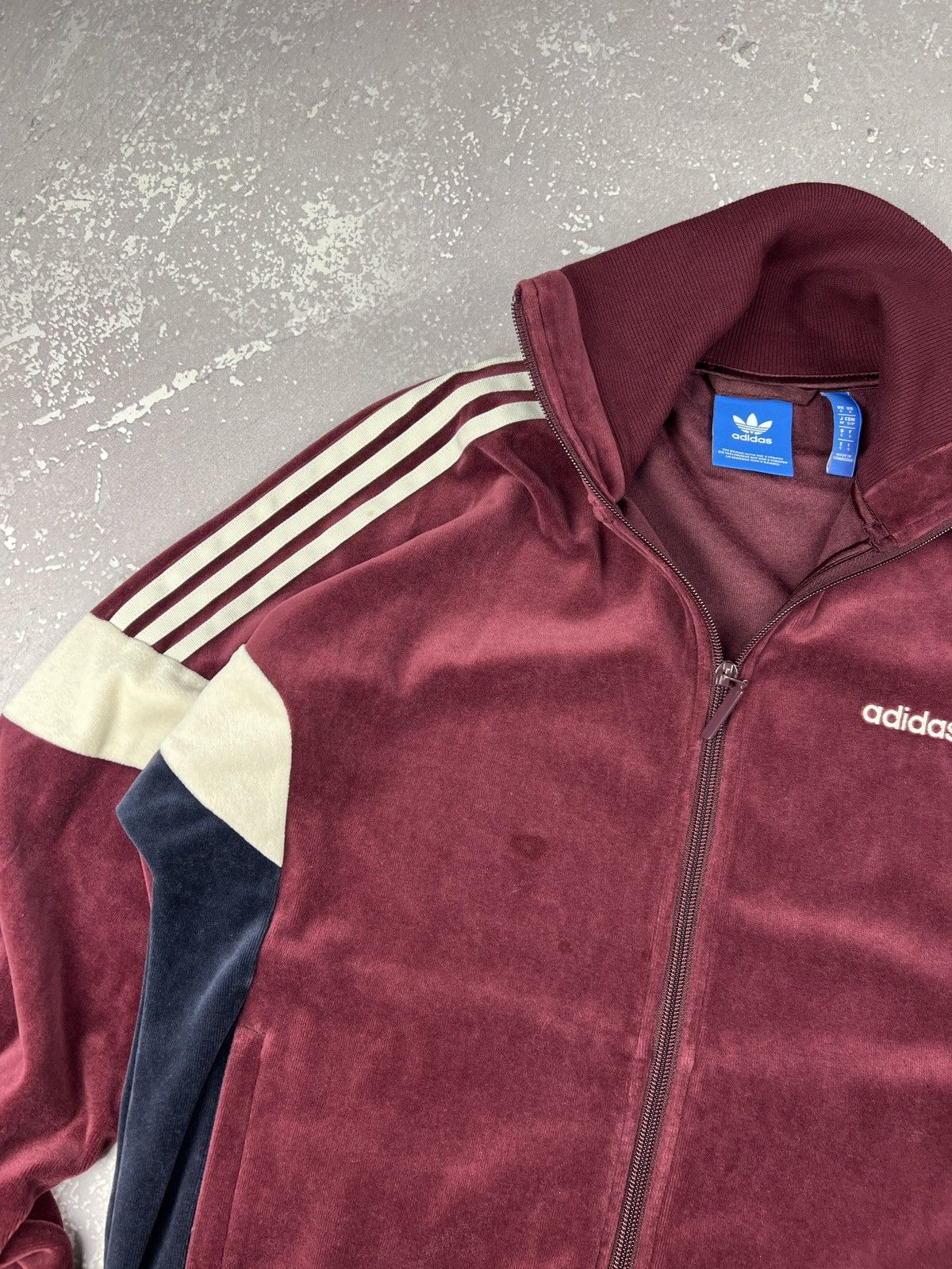 Adidas RARE Retro Adidas Velour Tack Top Jacket Mens S-M Burgandy Size US M / EU 48-50 / 2 - 9 Thumbnail