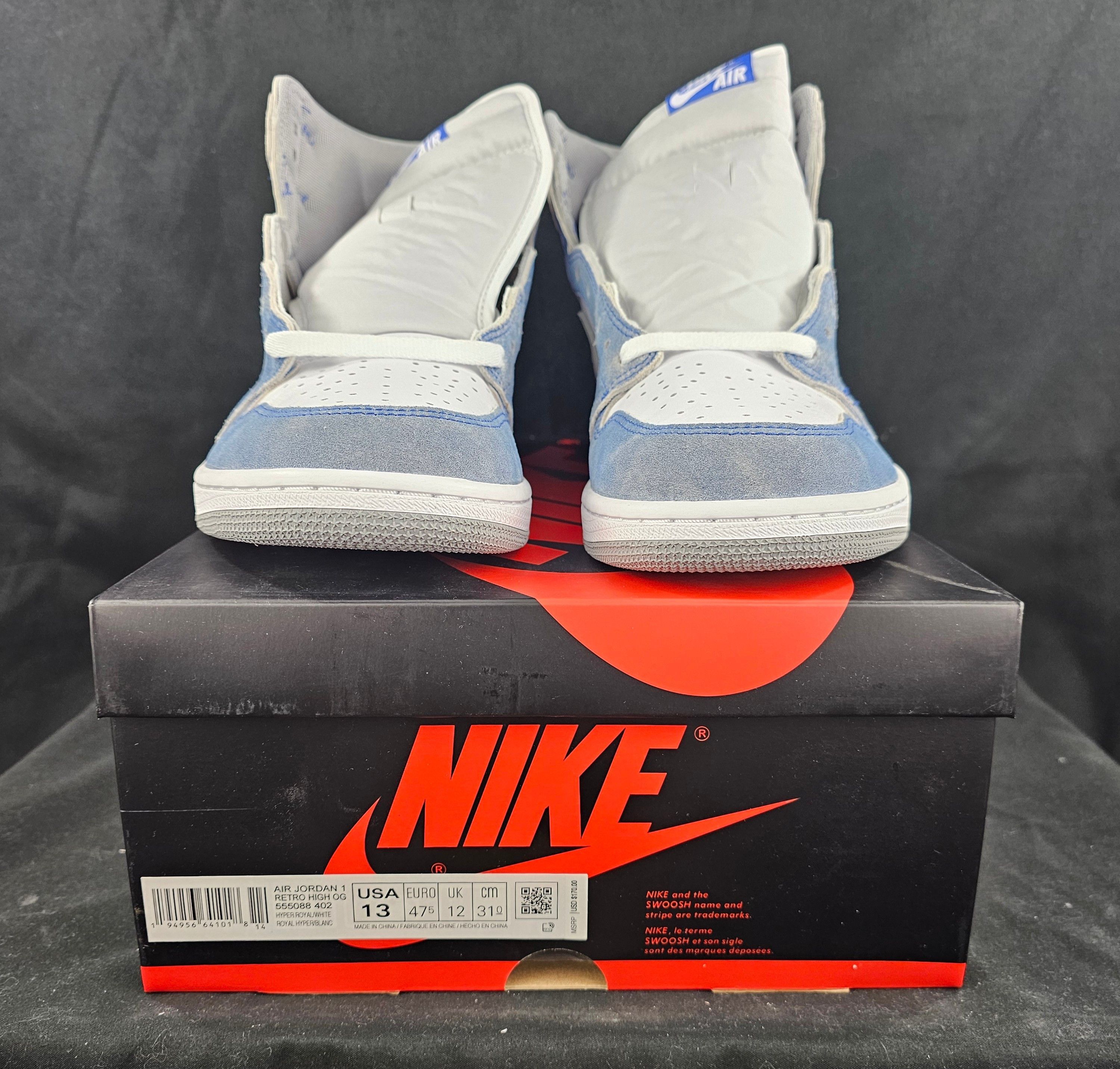 Jordan Brand Nike Air Jordan 1 Retro High OG Hyper Royal Smoke Grey Men's Size US 13 / EU 46 - 8 Thumbnail