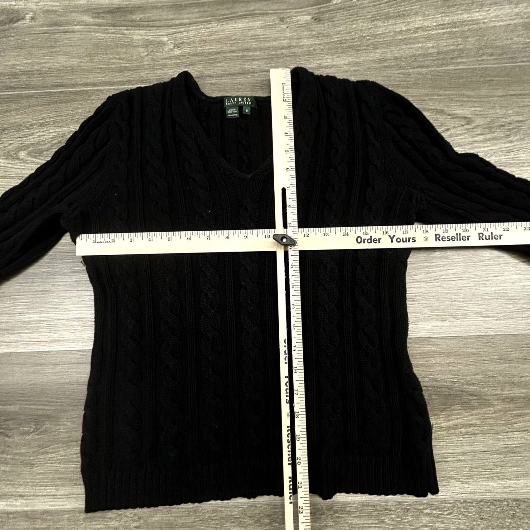 Ralph Lauren VINTAGE Lauren Ralph Lauren Sweater Womens Medium Black Cable Knit V-Neck 90s Size M / US 6-8 / IT 42-44 - 6 Thumbnail
