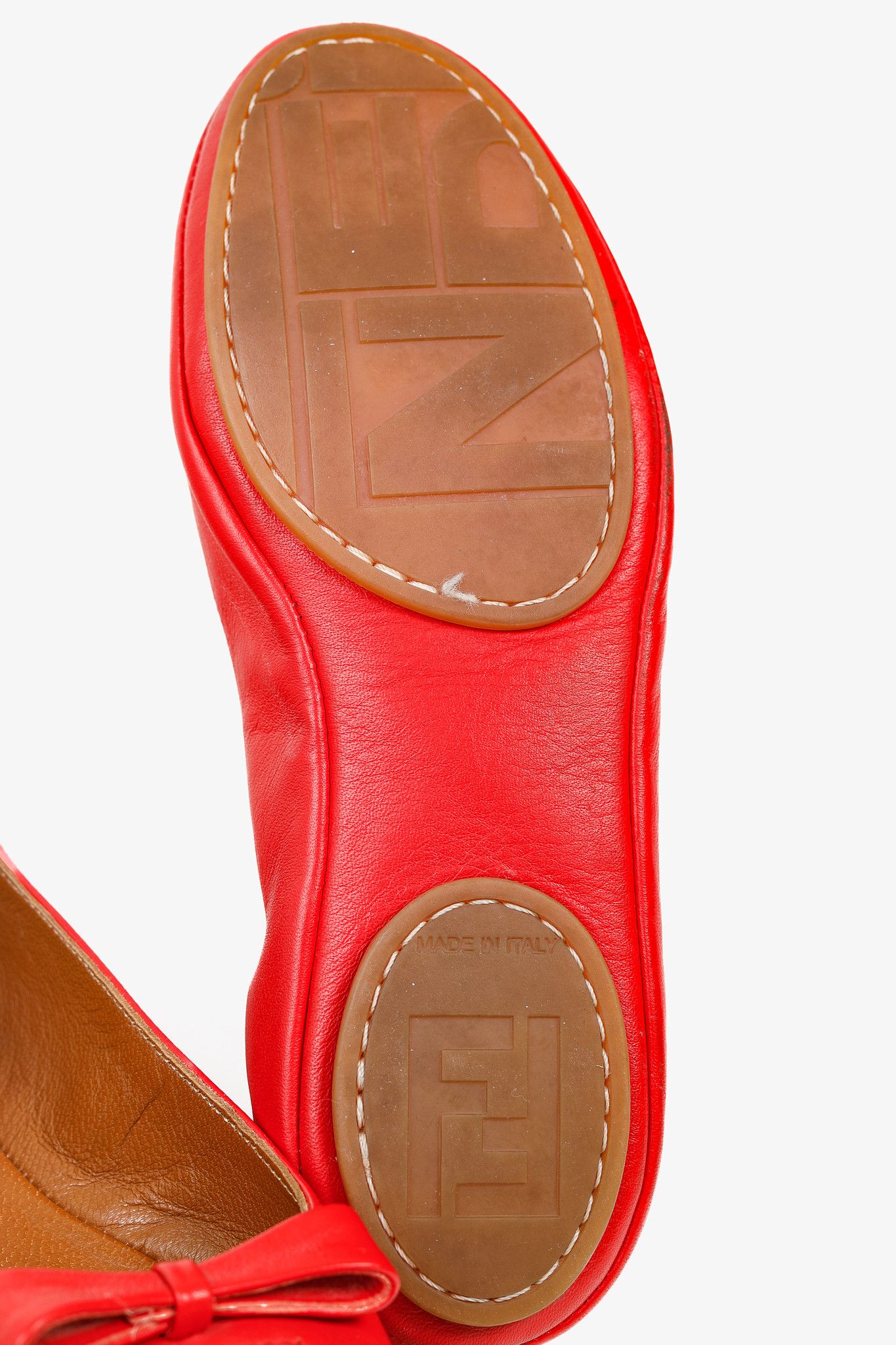 Fendi Fendi Coral Red Leather Bow Scrunch Ballet Flats Size US 7.5 / IT 37.5 - 6 Thumbnail