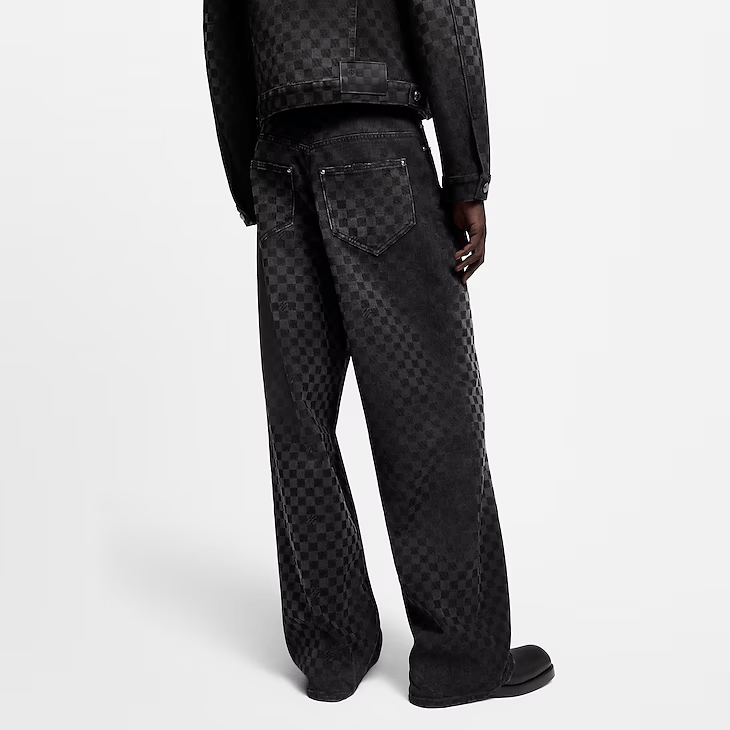 Louis Vuitton Flocked Damier Denim Wide-Leg Trousers Size US 33 - 3 Thumbnail