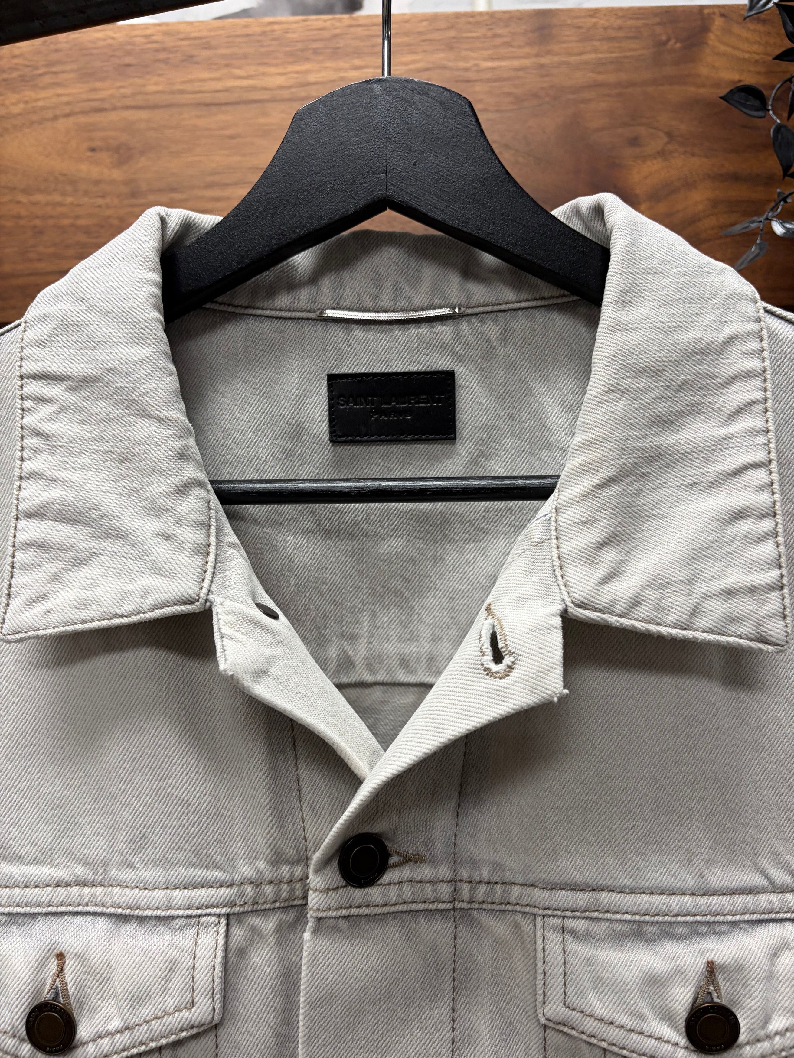 Saint Laurent Paris 2020 Saint Laurent Paint Coated White Denim Trucker Jacket Size US XL / EU 56 / 4 - 3 Thumbnail