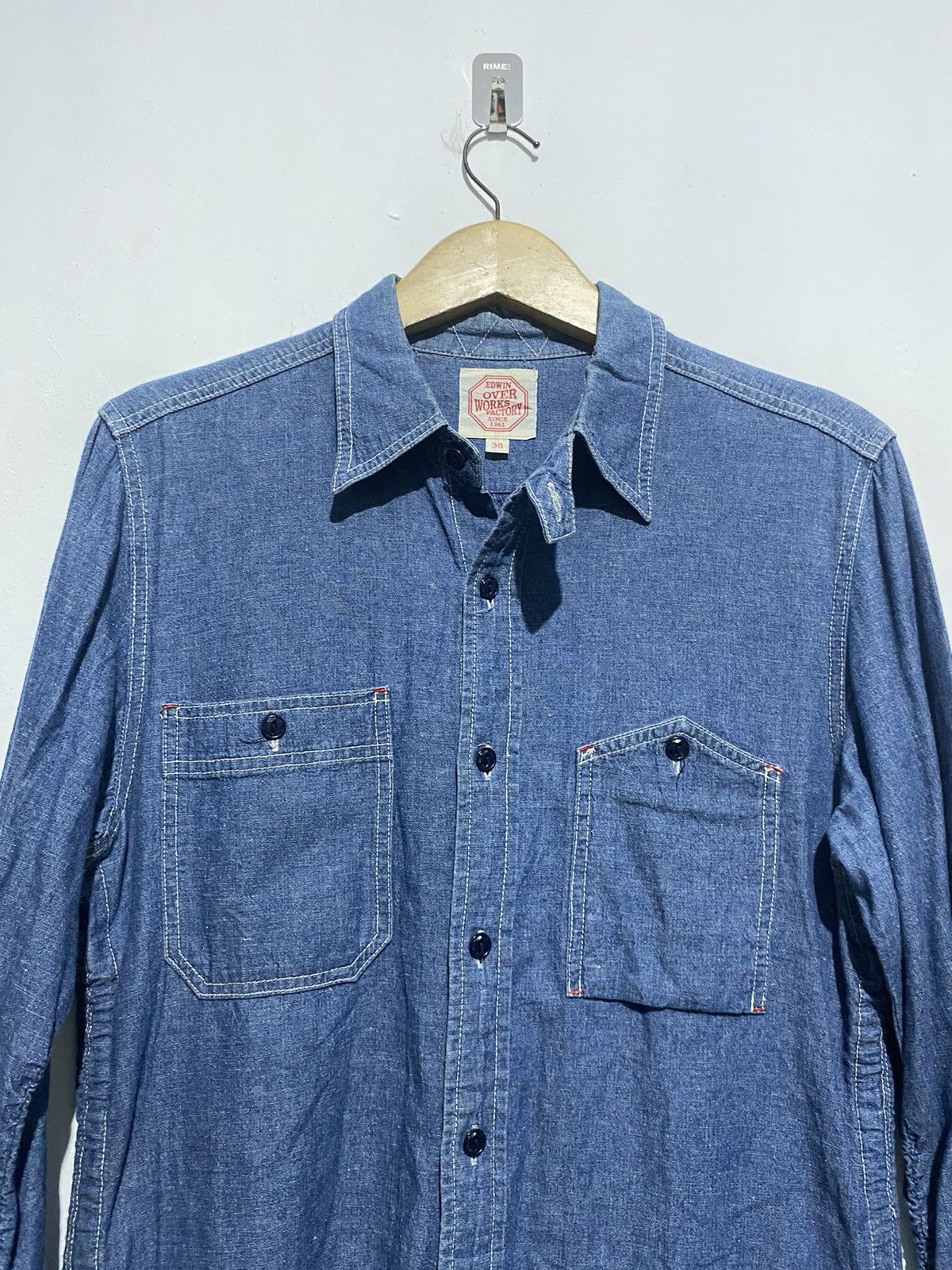 Edwin × Japanese Brand × Vintage 1990s edwin over works factory denim shirt Size US L / EU 52-54 / 3 - 3 Thumbnail