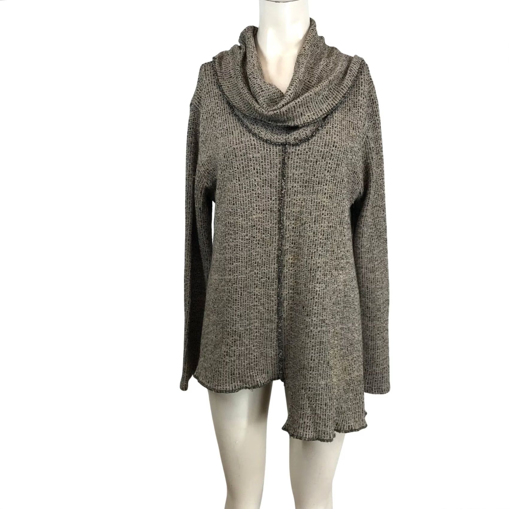 Vintage Bodil Cowl Neck Asymmetrical Marled Knit Brown Sweater S Lagenlook Boho Travel Workwear Casual Size S / US 4 / IT 40 - 2 Thumbnail