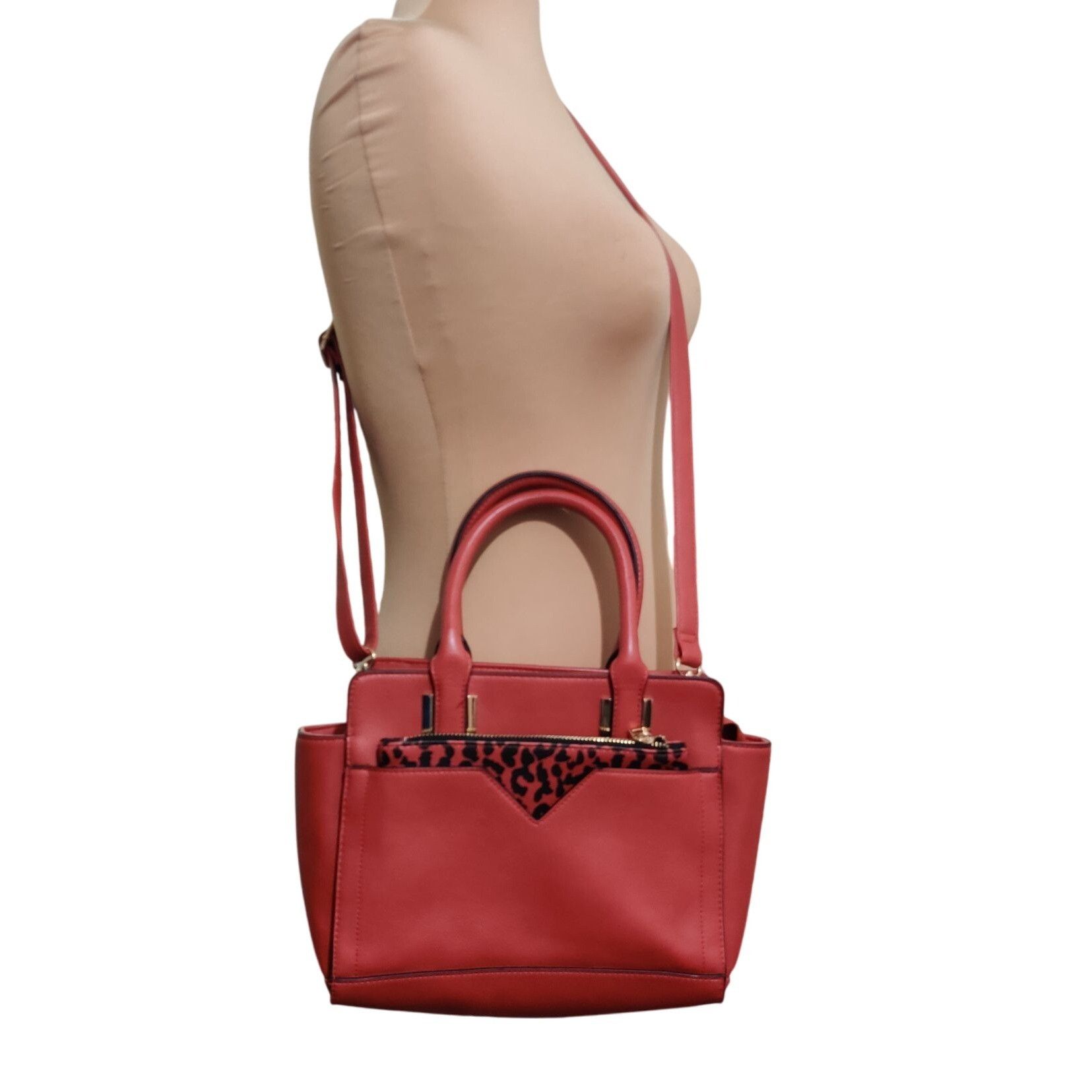 Other Red Faux Leather Leopard Accent Satchel Crossbody Bag Y2K Ma Size ONE SIZE - 2 Thumbnail