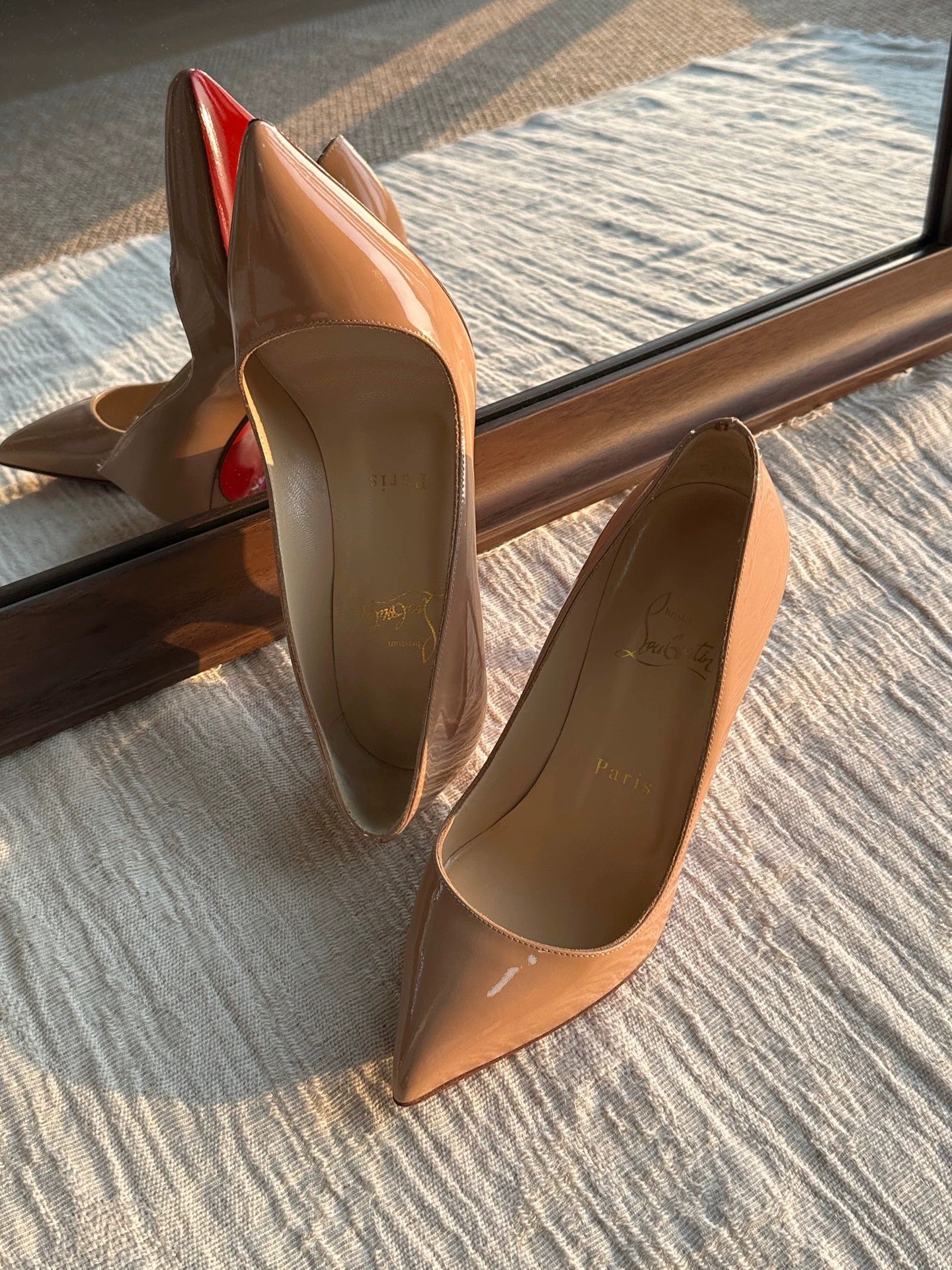 Christian Louboutin CL nude patent leather red sole heels women's Size US 4.5 / IT 34.5 - 7 Thumbnail
