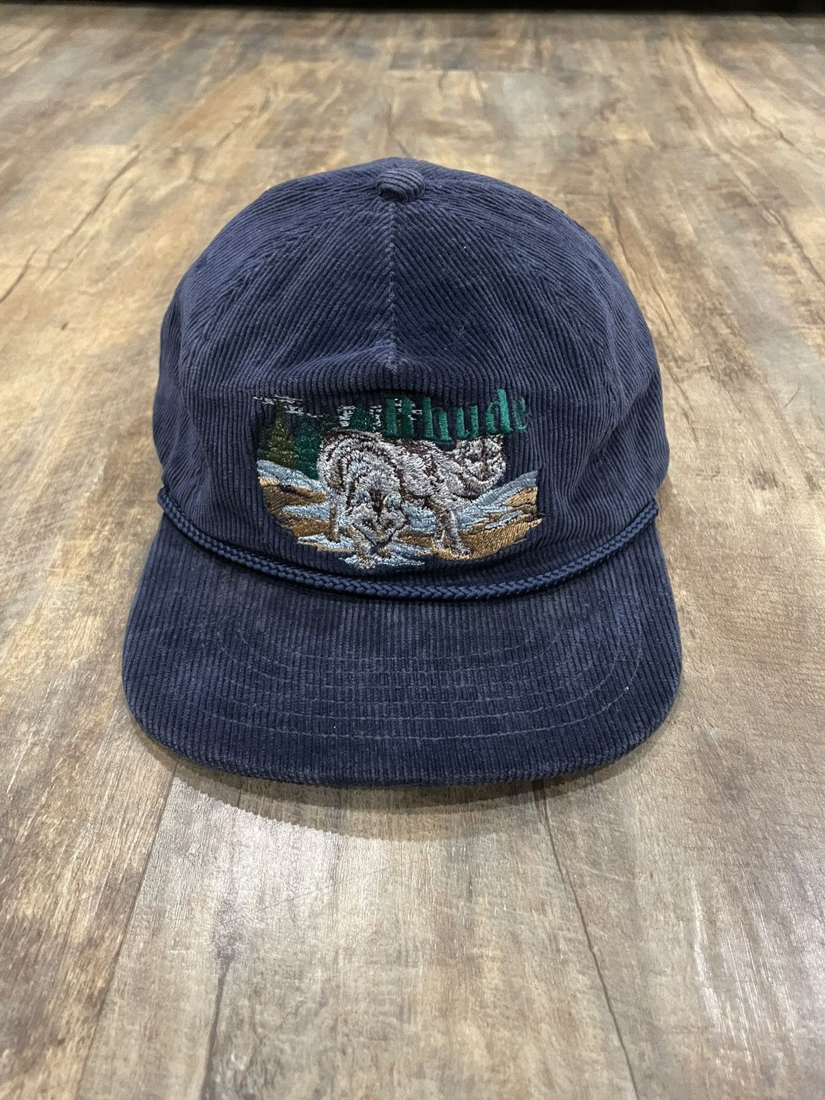 RARE Rhude Flea Market Wolf Logo Corduroy Navy Snapback Hat