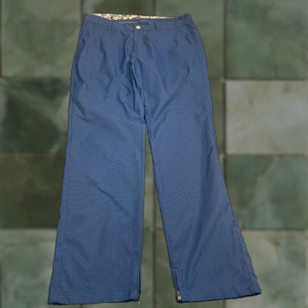 Bonobos Bonobos Golf Pants Size 33x32.5 Ankle Zip Blue Houndstooth Straight Performance Golf Size US 33 - 1 Thumbnail