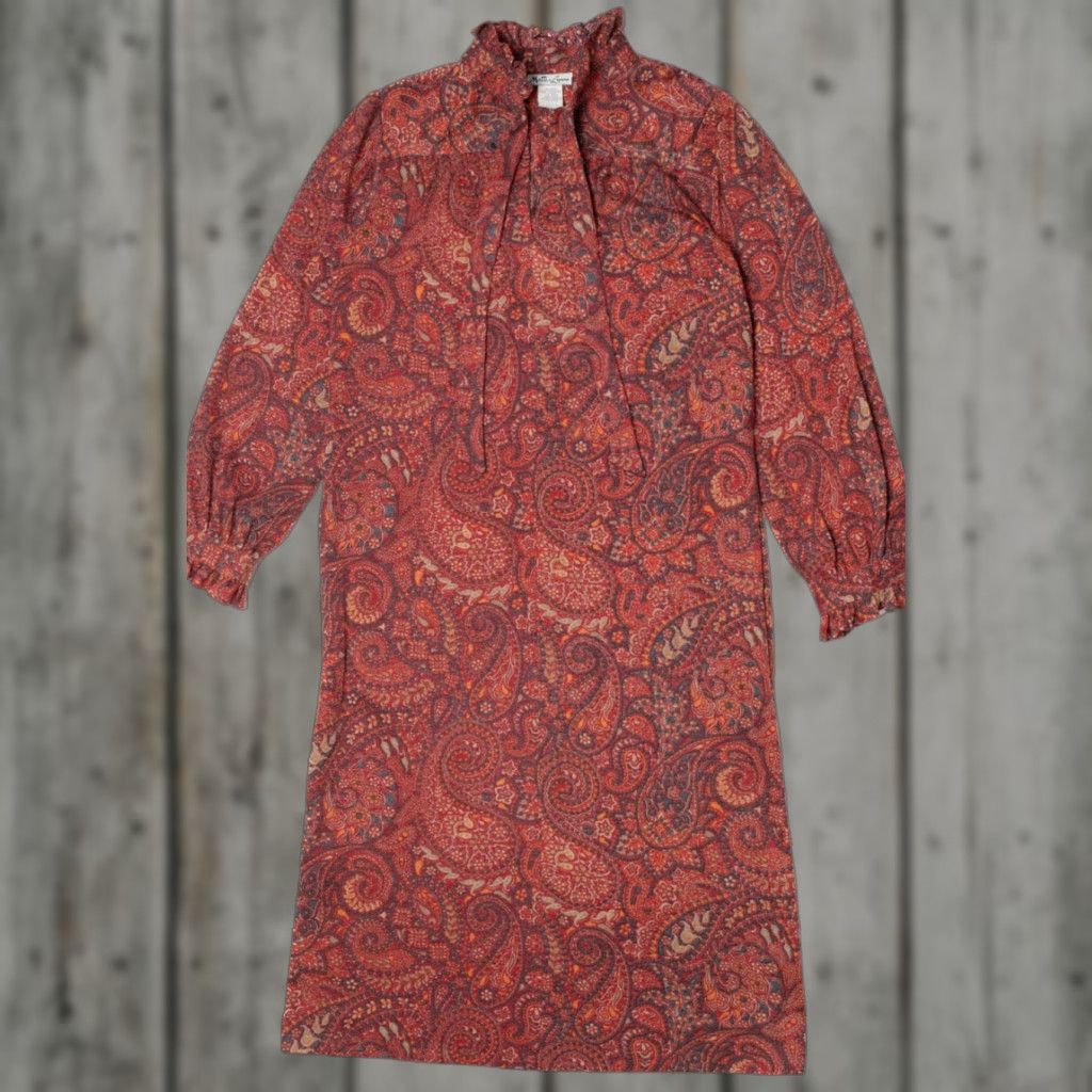 Vintage VINTAGE Red Paisley Neck Tie Mock Neck Dress Small Matti Or Lynne Shirt Womens Size S / US 4 / IT 40 - 1 Thumbnail