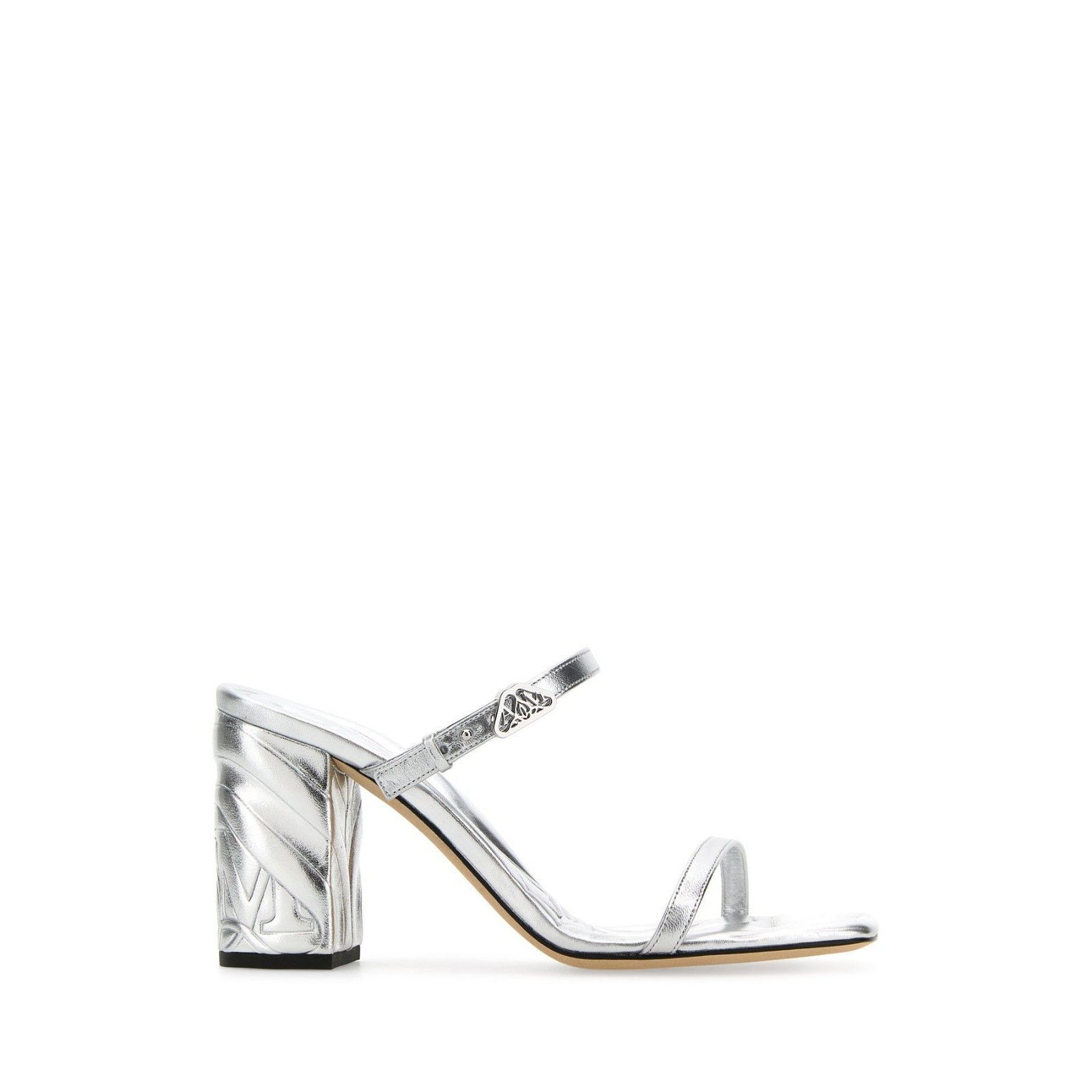 ALEXANDER MCQUEEN Seal Silver Leather 85mm Heel Mules New &