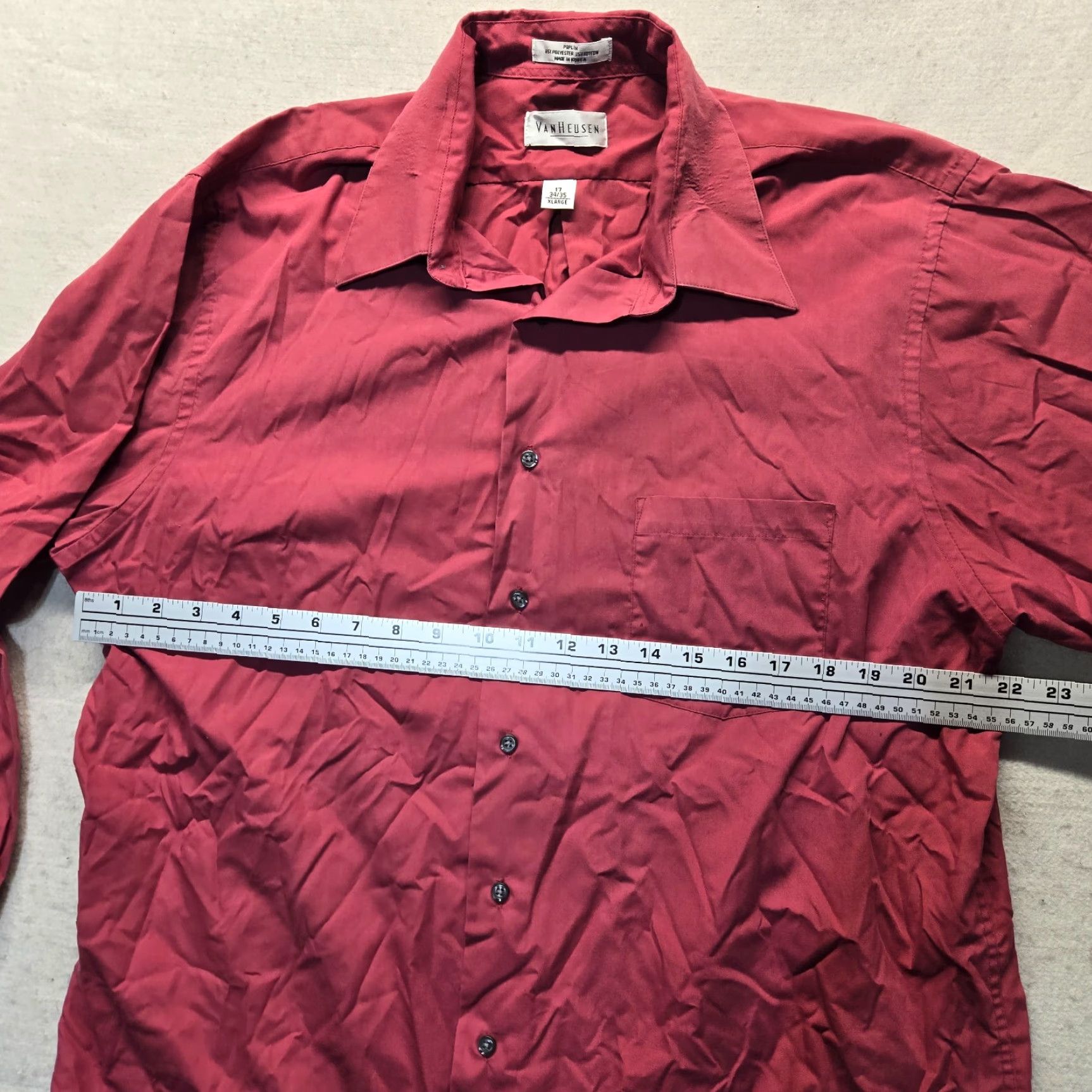 Van Heusen Van Heusen Dress Shirt Long Sleeve Button Up Red Adult Men's Size XL Neck 17 34-35 Poplin Cotton Blend Size 46R - 4 Thumbnail