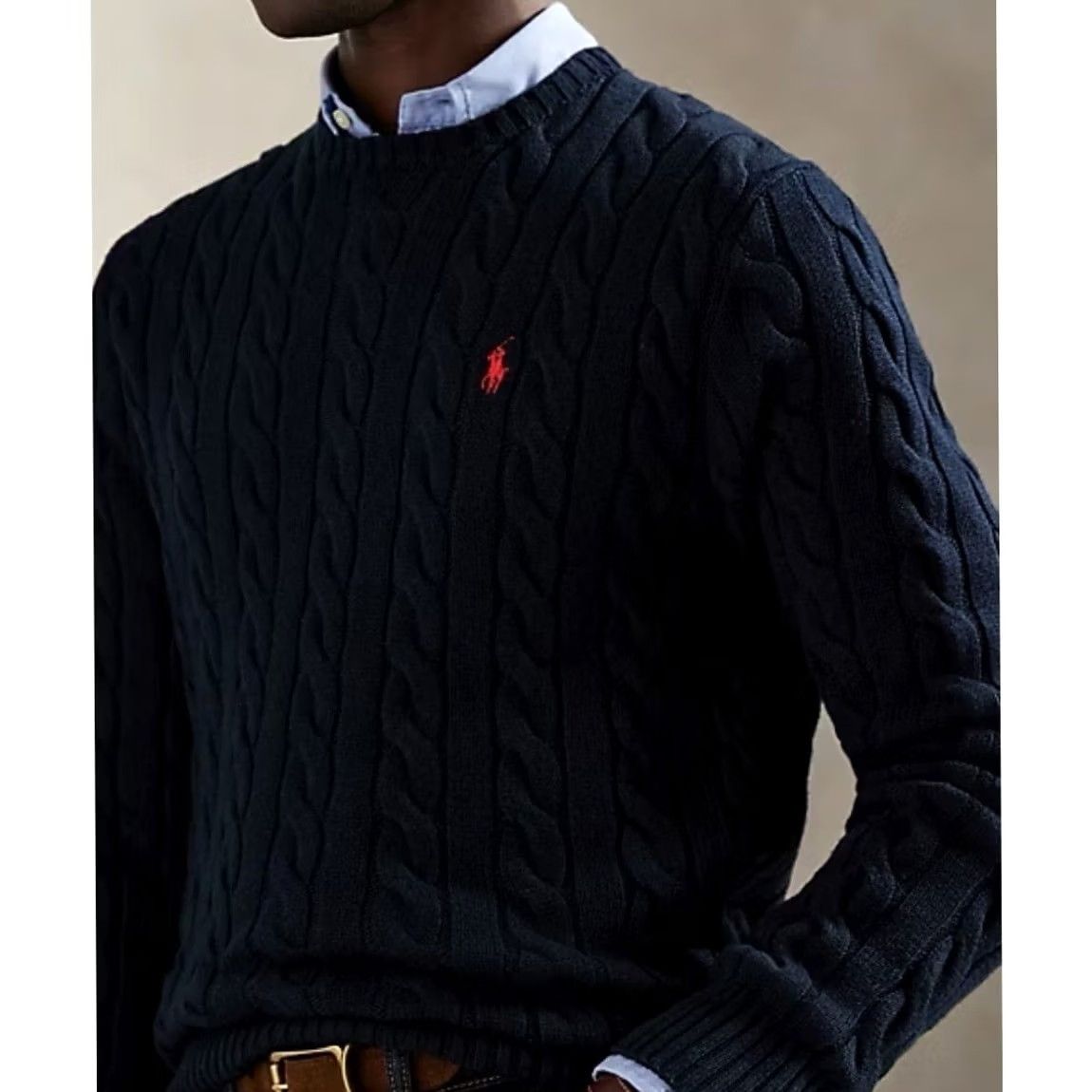 Polo Ralph Lauren VINTAGE Polo Ralph Lauren Crew Sweater Men XL Navy Cable Knit Cotton Red Pony Size US XL / EU 56 / 4 - 2 Thumbnail
