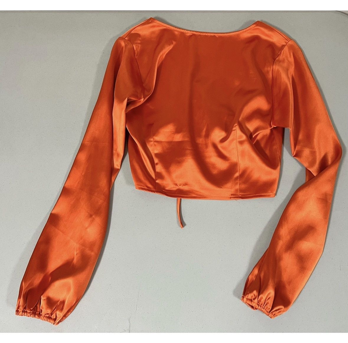 Vintage Orange Silk Satin V-Neck Ruched Top Shirt Blouse Size M 🍊 Size M / US 6-8 / IT 42-44 - 3 Thumbnail