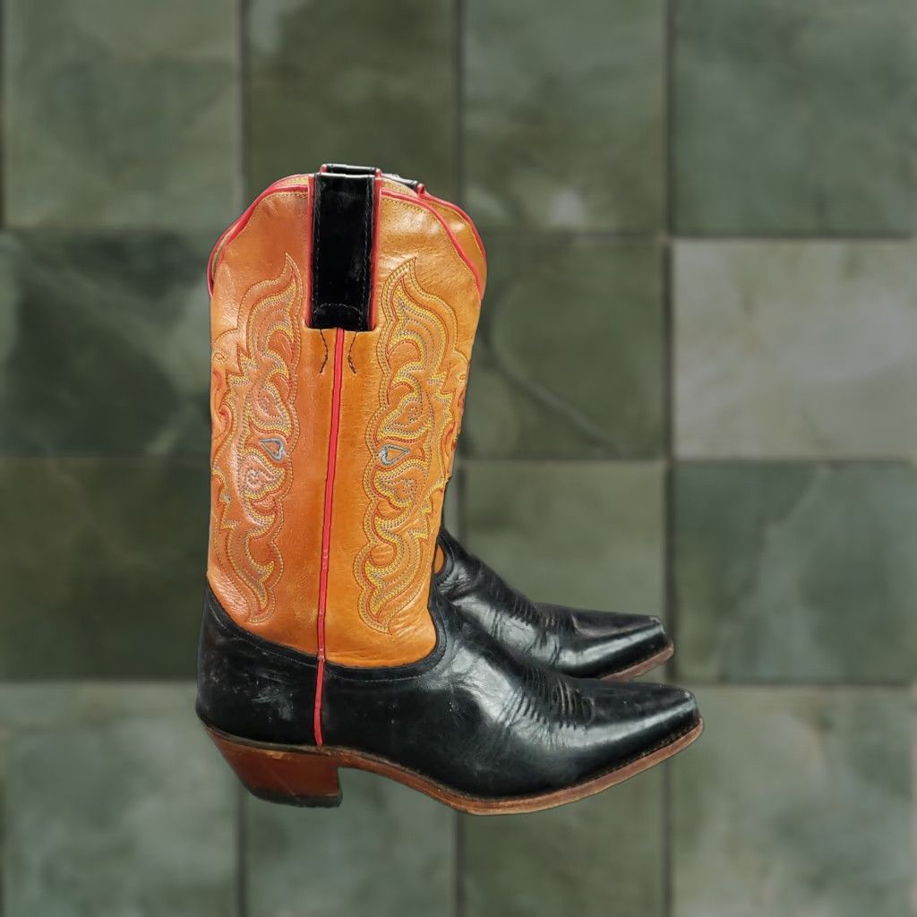 Tony Lama Tony Lama Boots Womens Western Cowboy Leather Pointed Toe Size 6.5 B Black Tan Boots Size US 6.5 / IT 36.5 - 1 Thumbnail