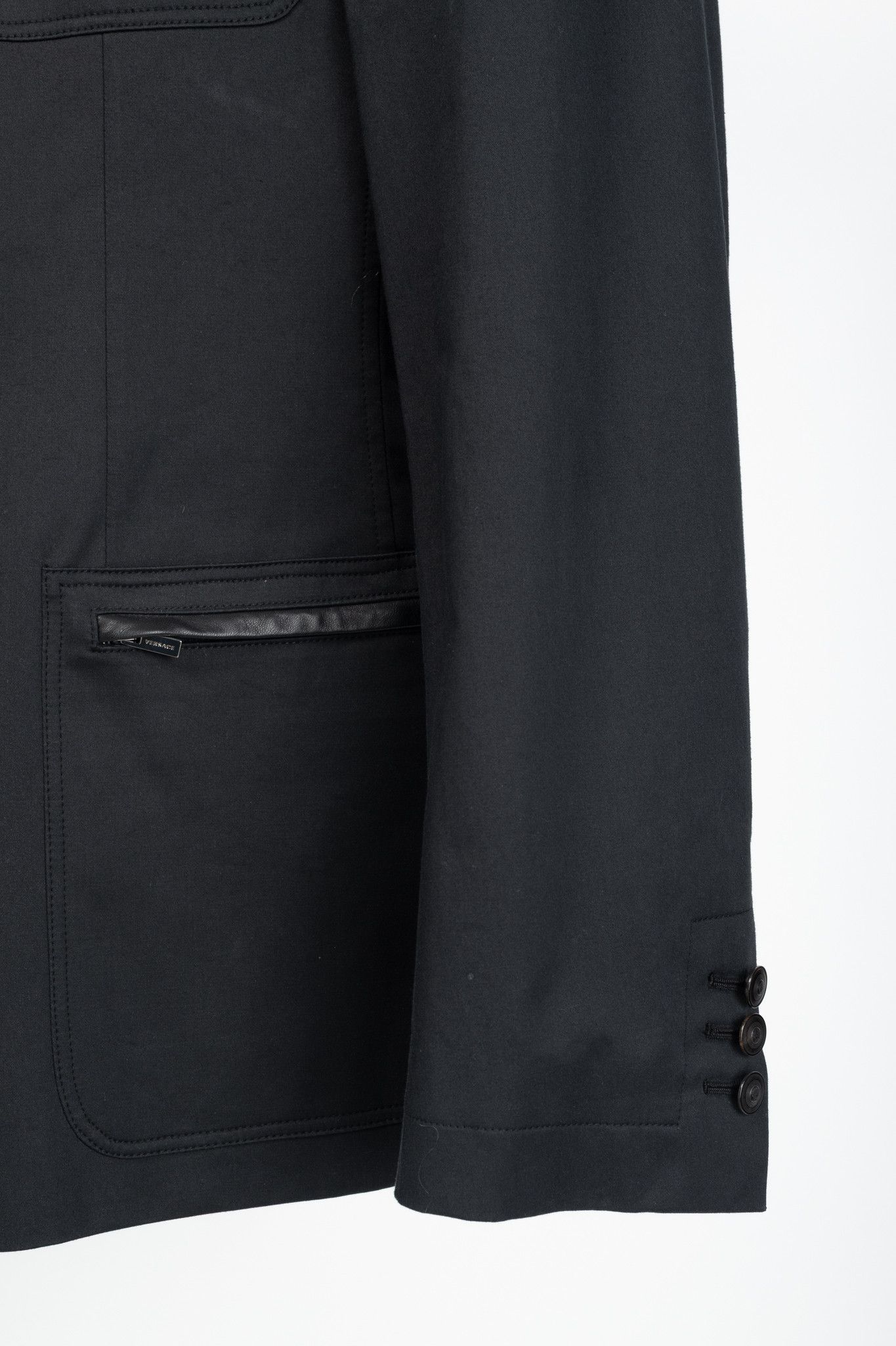 Versace Versace Black Stretch-Cotton Leather-Trim Blazer Size 48R - 6 Thumbnail