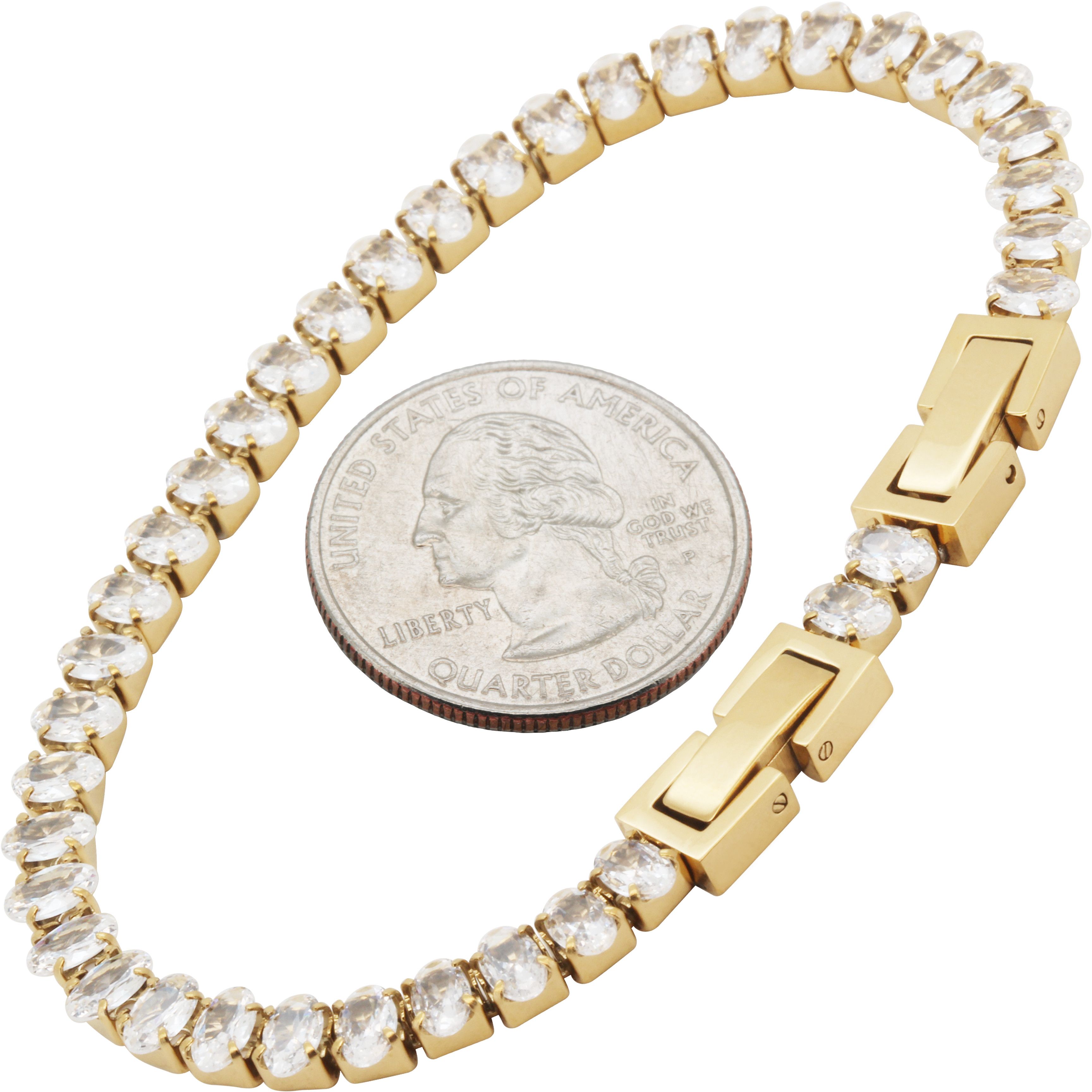 Other 316L SS 18k GP AAA CZ 5mm Oval Cut Tennis Bracelet 6.5”-7.5” Size ONE SIZE - 1 Preview