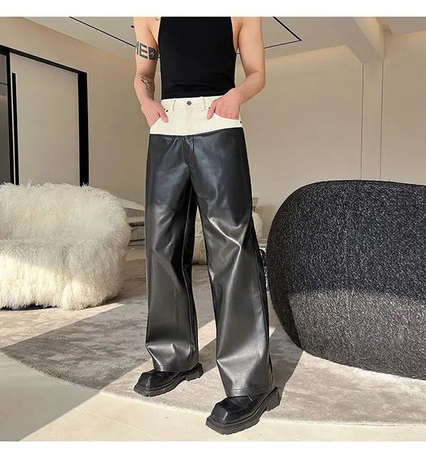 Japanese Brand Midori x Kyono Faux Leather Black Straight Leg Pants Size US 30 / EU 46 - 5 Thumbnail