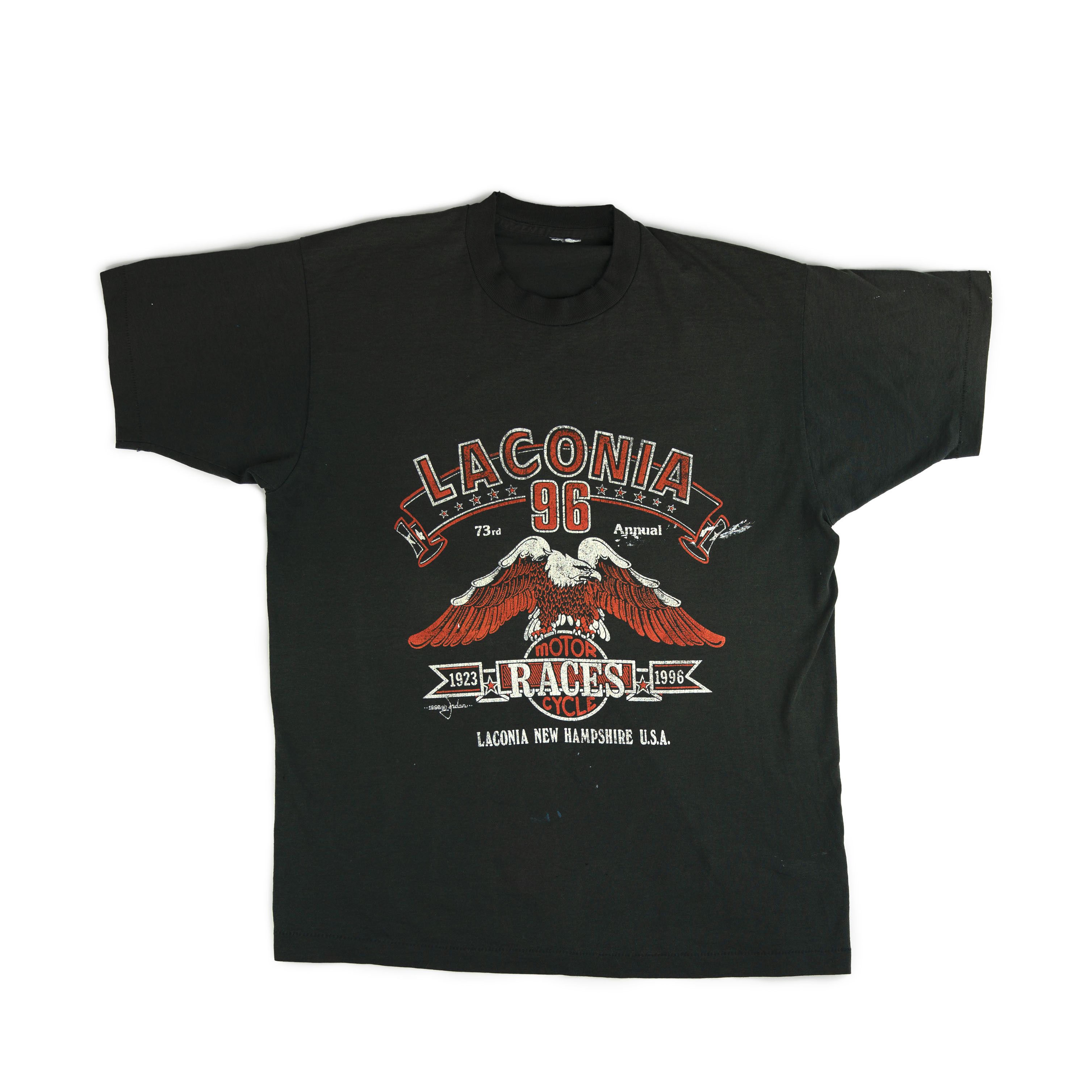 image of Vintage 1996 Laconia New Hampshire Motorcycle Tee Shirt in Black, Men's (Size Large)