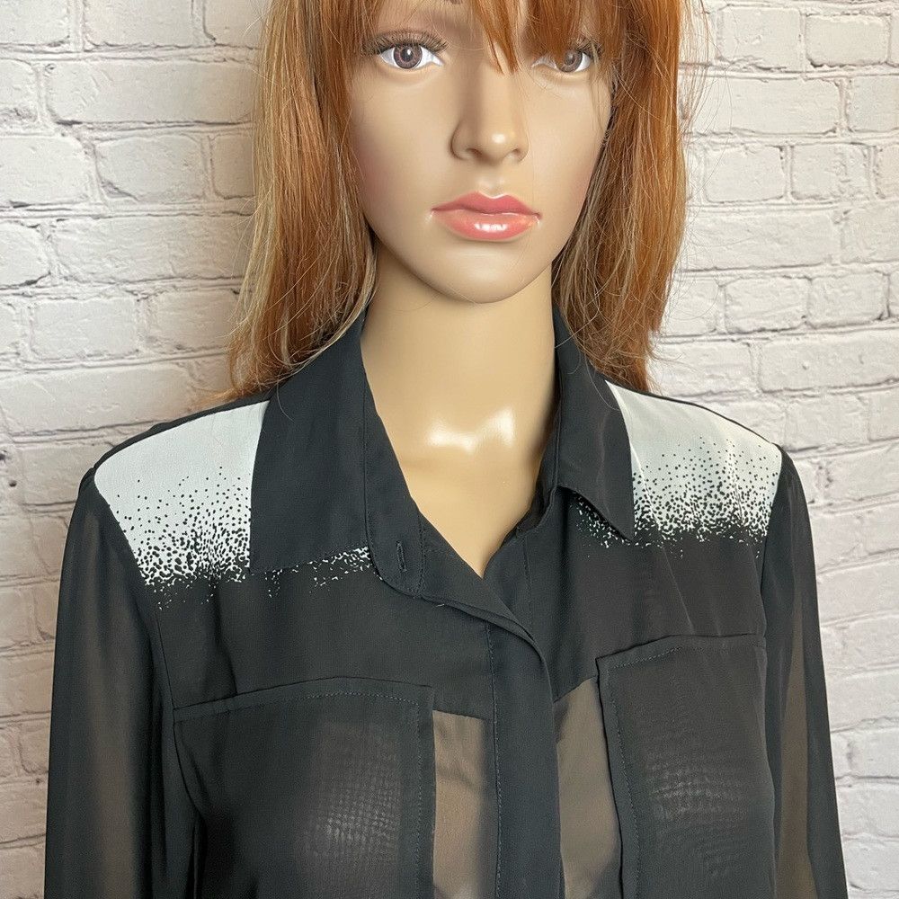 Kenneth Cole Kenneth Cole Black Colorblock Sheer Hi Low Shirt Blouse Siz Size L / US 10 / IT 46 - 9 Thumbnail