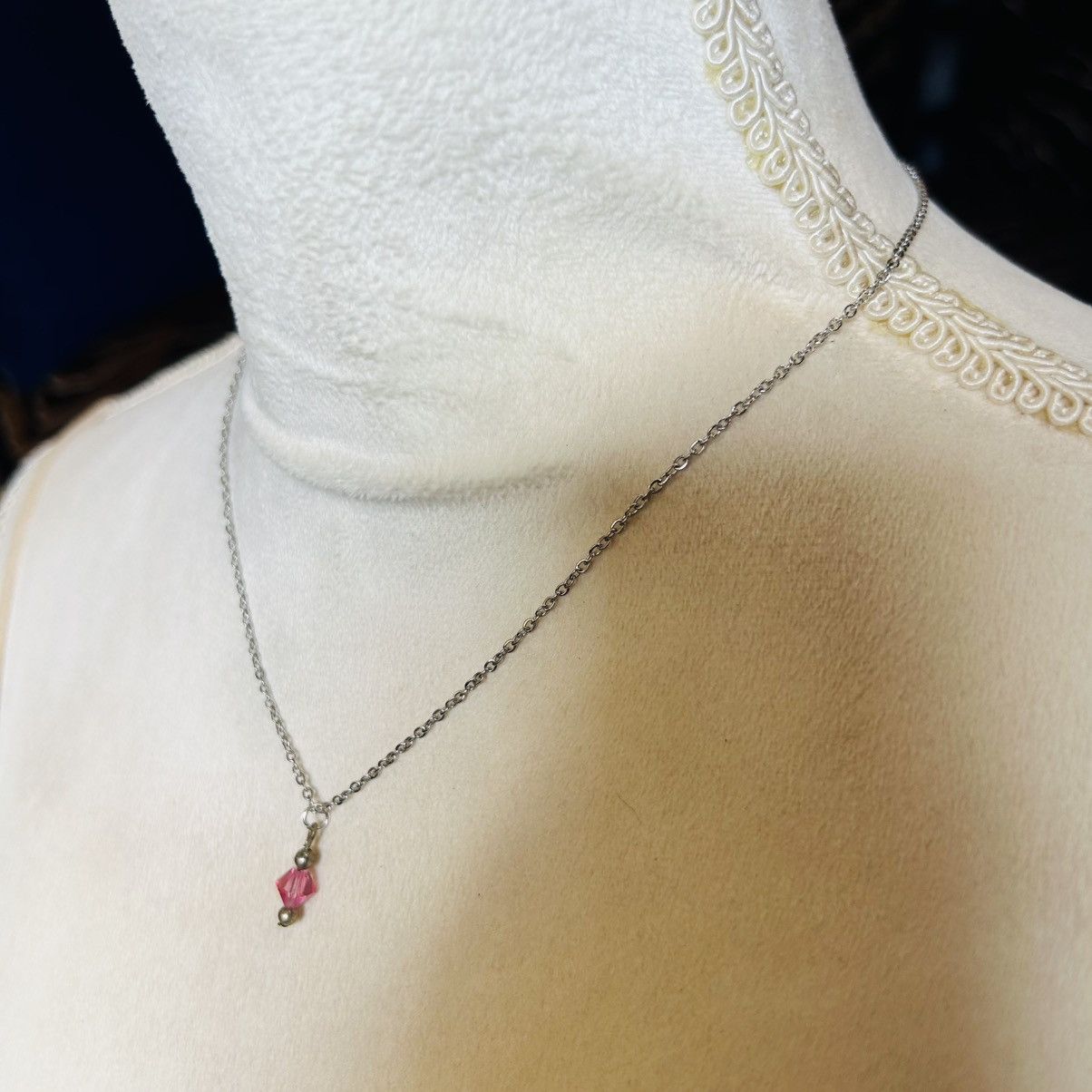 Handmade Handcrafted vintage pink glass crystal sterling necklace Size ONE SIZE - 4 Thumbnail