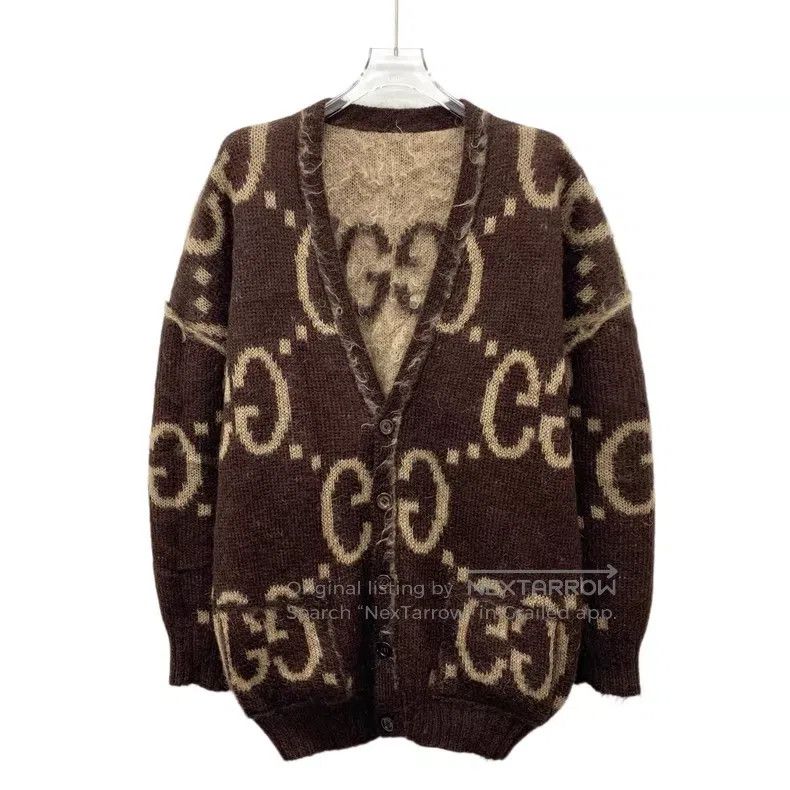 Gucci Gucci Coffee-colored jacquard full-print Mahai wool V-neck Size S / US 4 / IT 40 - 3 Thumbnail