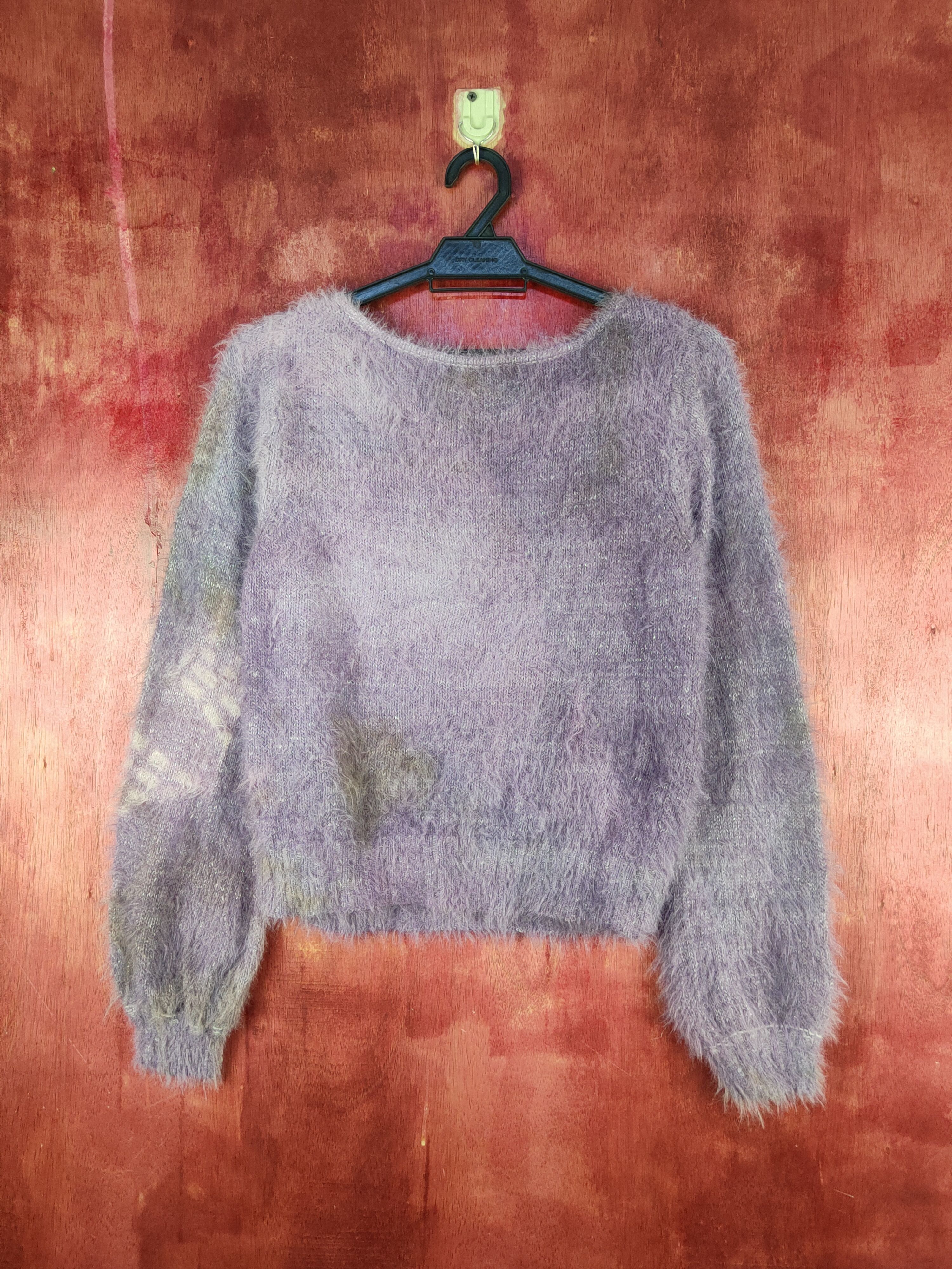 Homespun Knitwear Pattern Fiona Purple faded Shaggy Fur Mohair Knitwear #S2276 Size S / US 4 / IT 40 - 7 Thumbnail