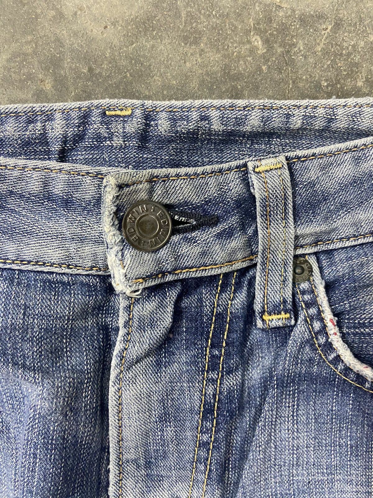 KMRii 🔥 Edwin 503 jeans Edwin Blue trip washed distressed Size US 33 - 4 Thumbnail