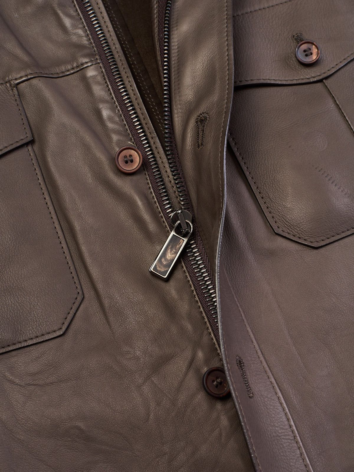 Ermenegildo Zegna ERMENEGILDO ZEGNA Taupe Calfskin Leather Jacket Size US L / EU 52-54 / 3 - 8 Thumbnail