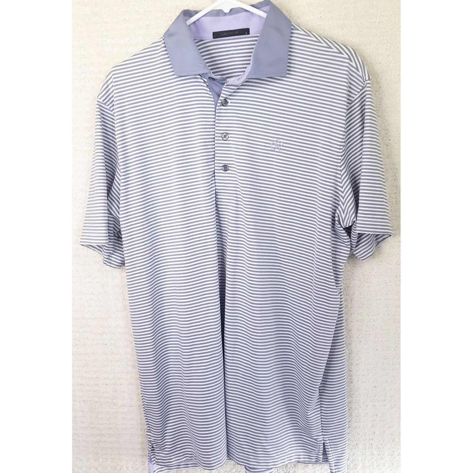 Vintage Grayson Polo Shirt Men's L Lavender White Striped Lightweight Golf Shirt Size US L / EU 52-54 / 3 - 2 Thumbnail