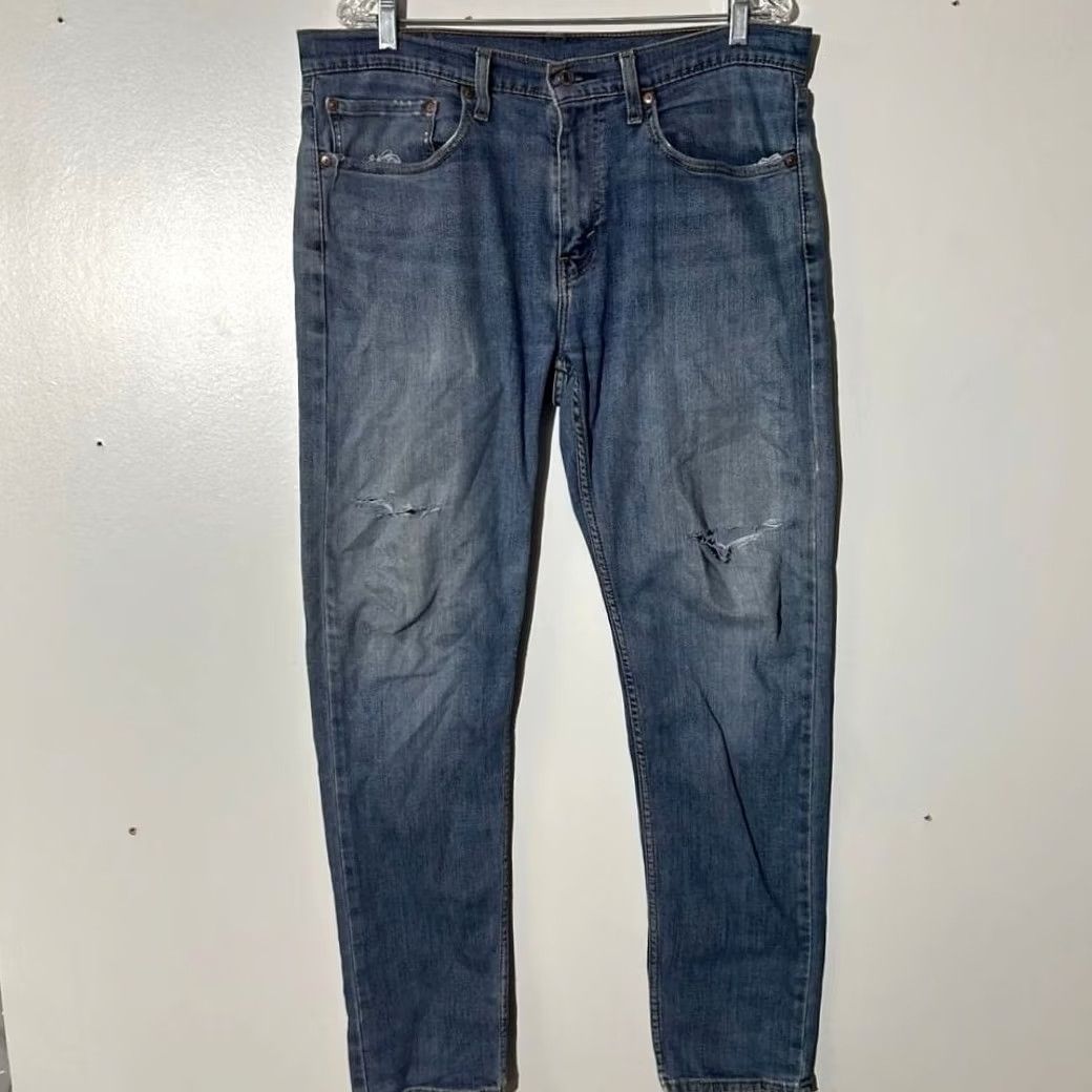 Levi's Levi's 511 Slim Fit Jeans Mens 33x30 Distressed Denim Blue 5-Pocket Zip Button Cotton Blend Logo Jeans Straight Casual Mens Size US 33 - 2 Thumbnail