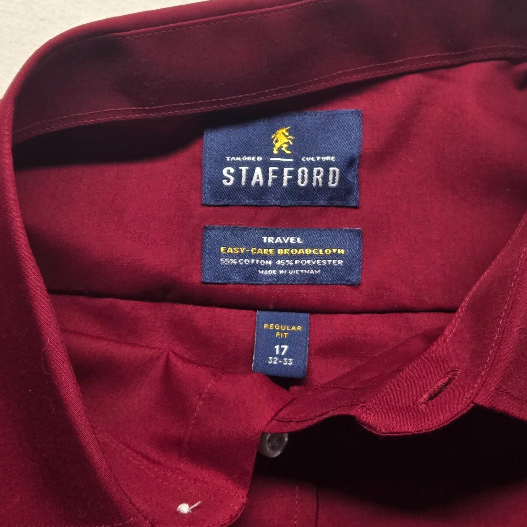 Stafford VINTAGE Stafford Men's Button-Up Shirt Casual Travel Solid Red Long Sleeve 17 32-33 Easy Care Size US XL / EU 56 / 4 - 3 Thumbnail