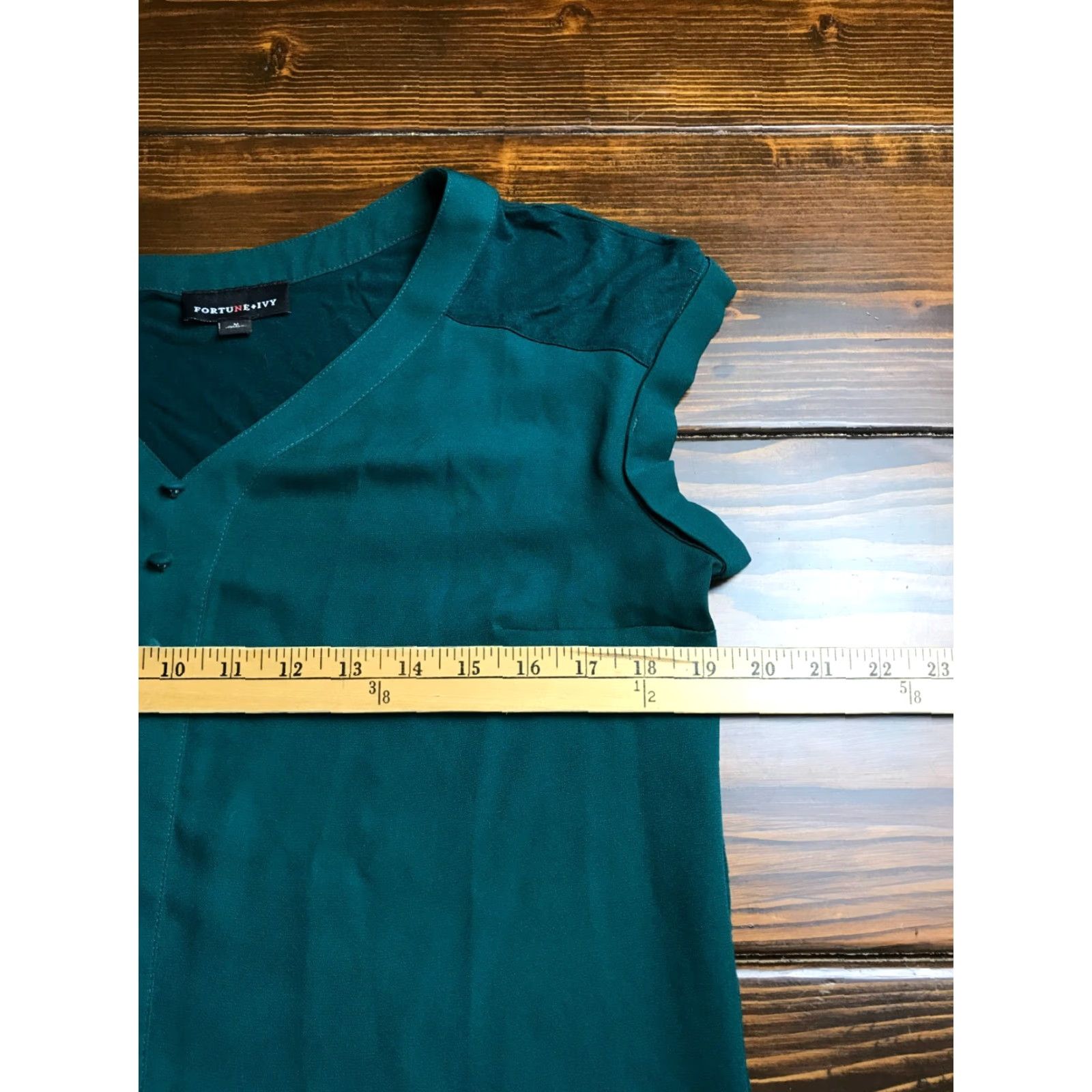Vintage Fortune + Ivy Shirt Women's Medium Green Sheer V-Neck Short Sleeve Front Cuffed Sleeve T-Shirt Size M / US 6-8 / IT 42-44 - 3 Thumbnail