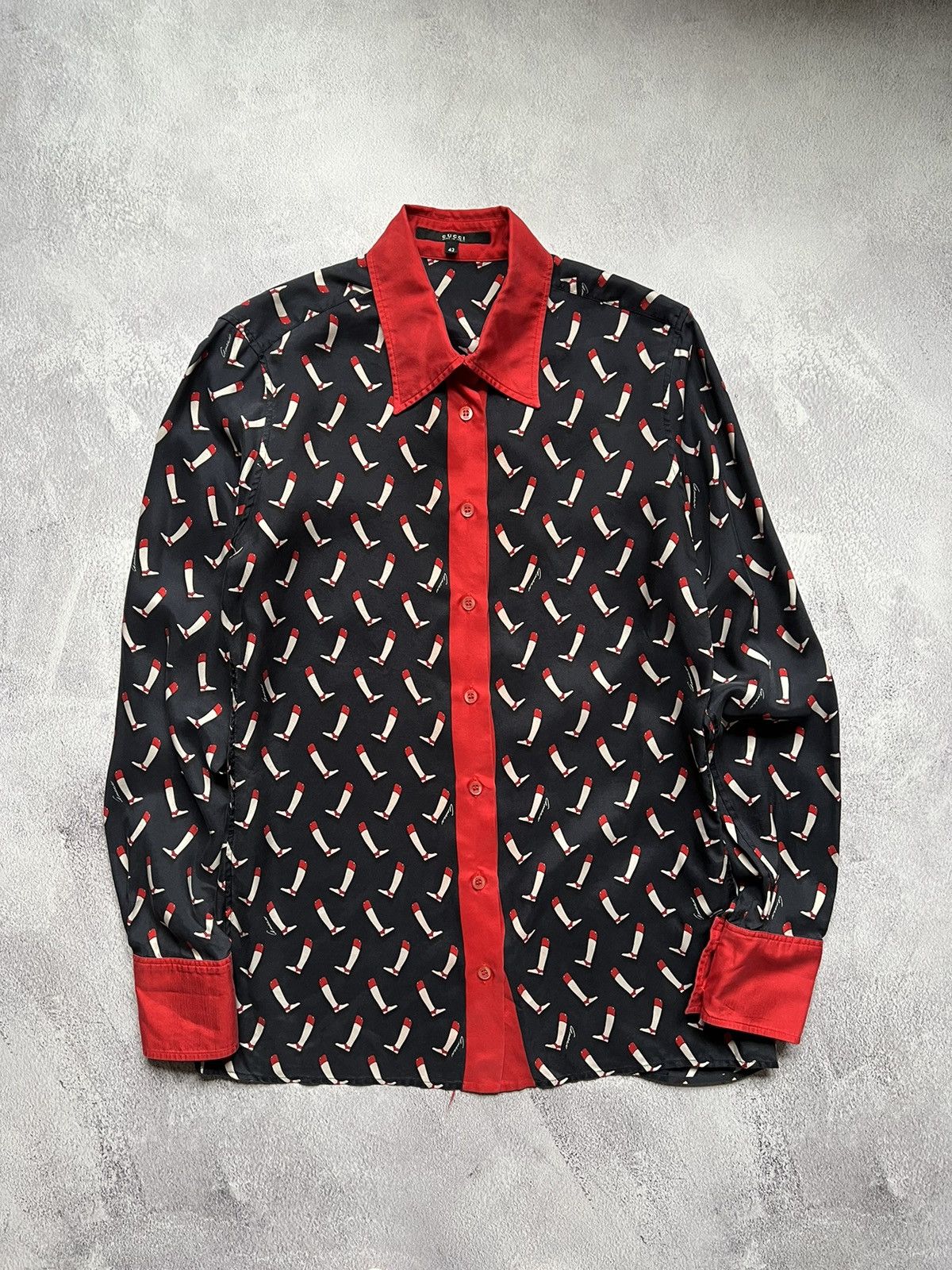 Gucci Gucci Vintage Navy Silk Riding Boot Print Shirt Size 42 Size M / US 6-8 / IT 42-44 - 1 Thumbnail