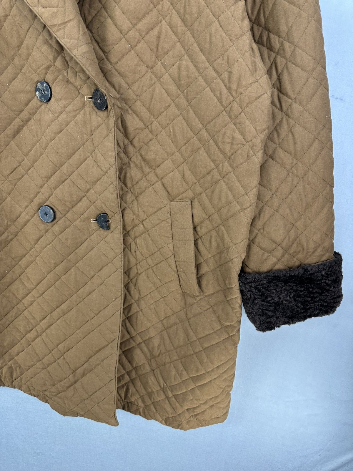 Japanese Brand Per Amore Faux Fur Quilted Long Coat Jacket Size XL / US 12-14 / IT 48-50 - 3 Thumbnail