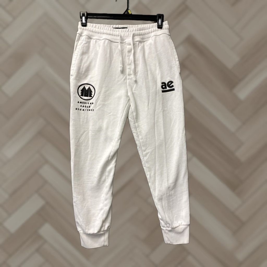 American Eagle Outfitters VINTAGE American Eagle Joggers Mens Size M White Slim Fit Activewear 90s Logo Size US 31 - 1 Thumbnail